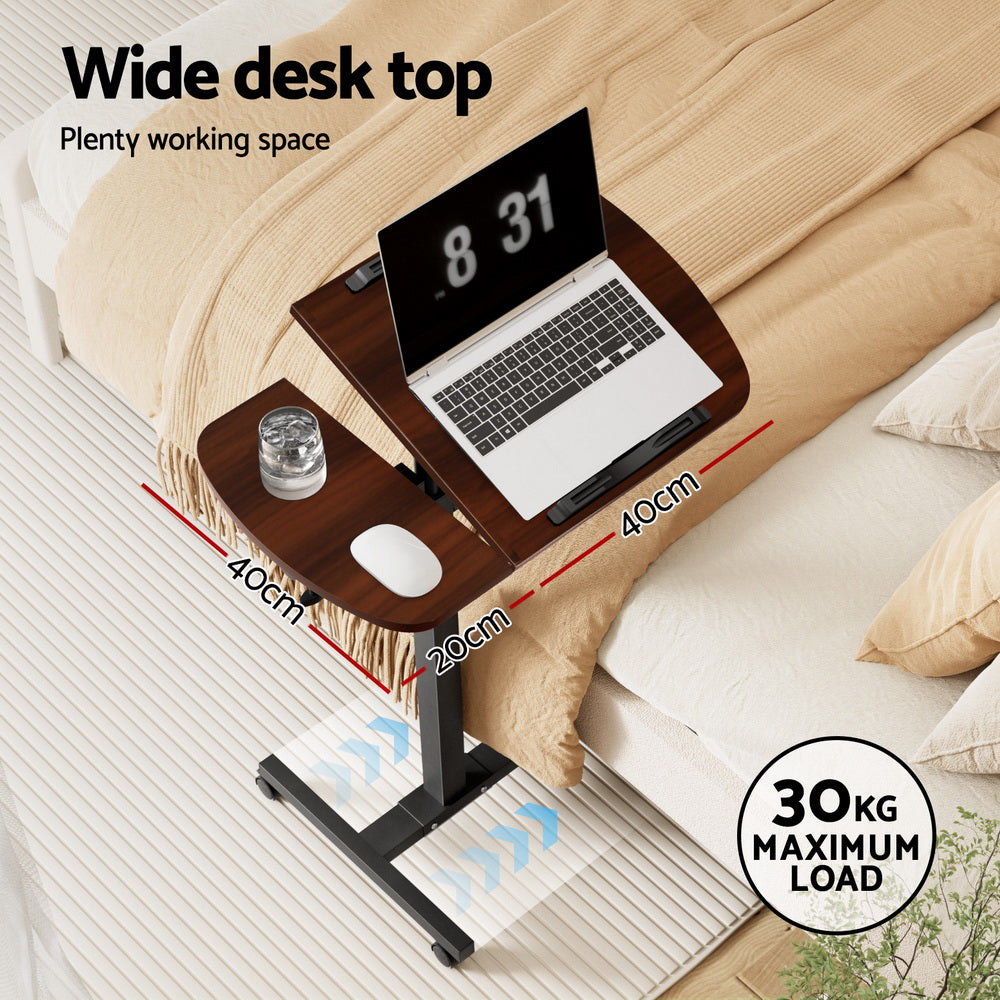 Artiss Mobile Laptop Desk Adjustable Height Rolling Stand Walnut Bed Table