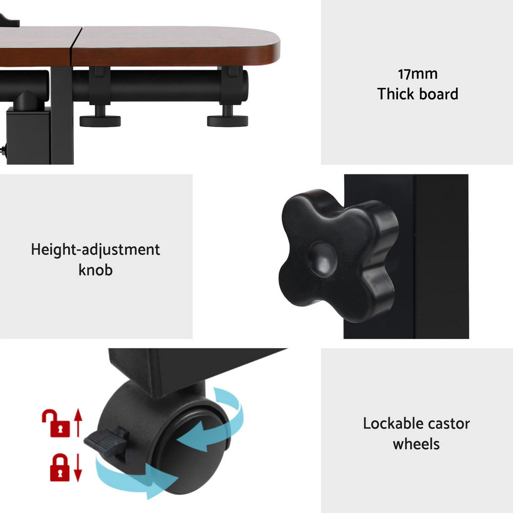 Artiss Mobile Laptop Desk Adjustable Height Rolling Stand Walnut Bed Table