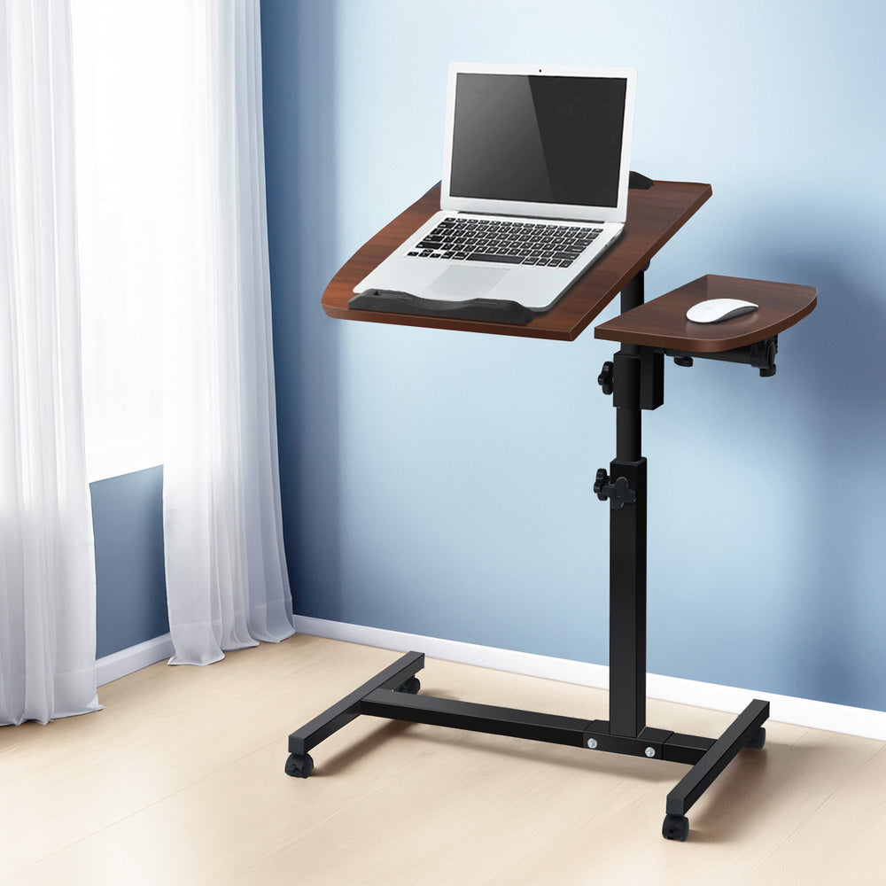 Artiss Mobile Laptop Desk Adjustable Height Rolling Stand Walnut Bed Table