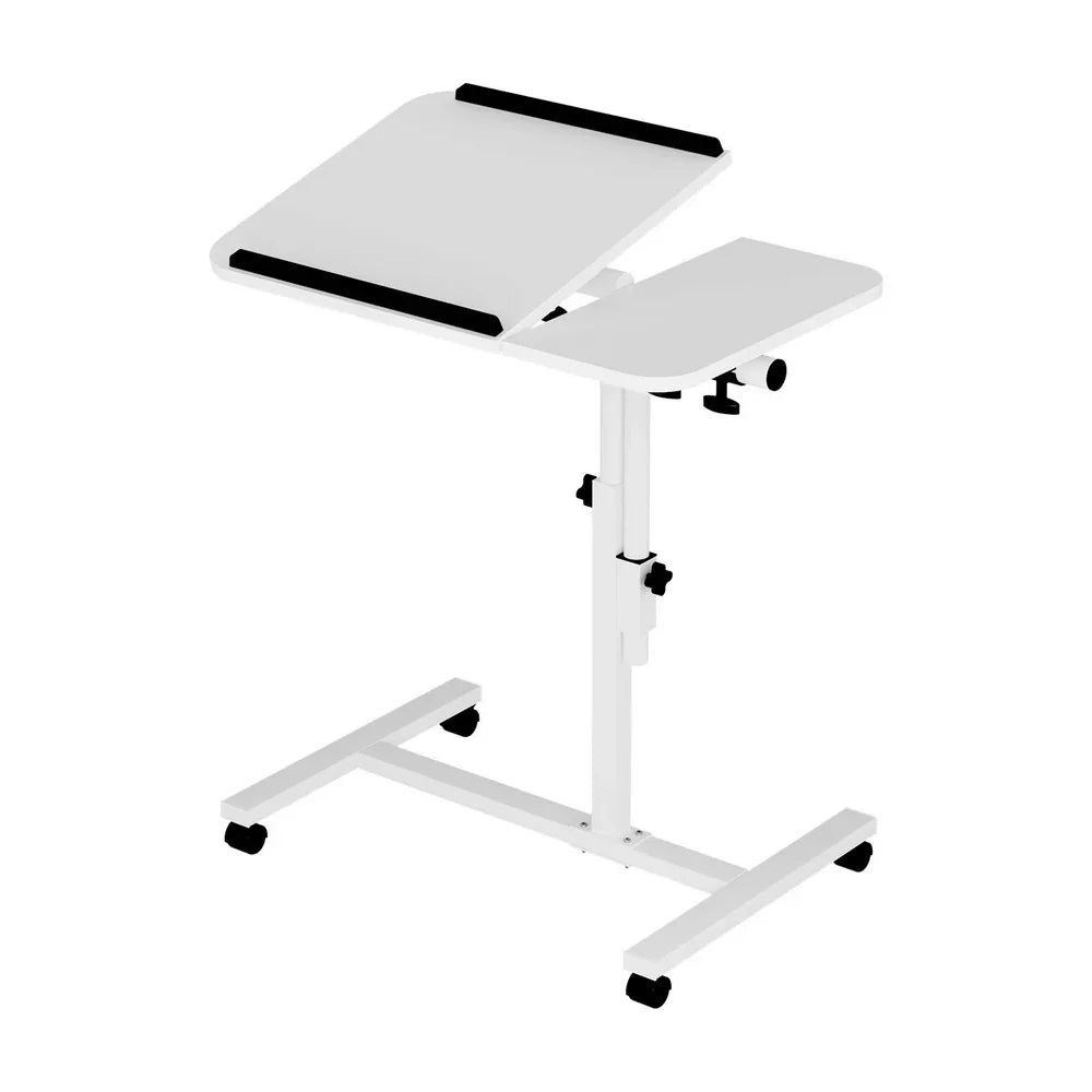 Artiss Mobile Laptop Desk Adjustable Standing Rolling Table White Study Workstation