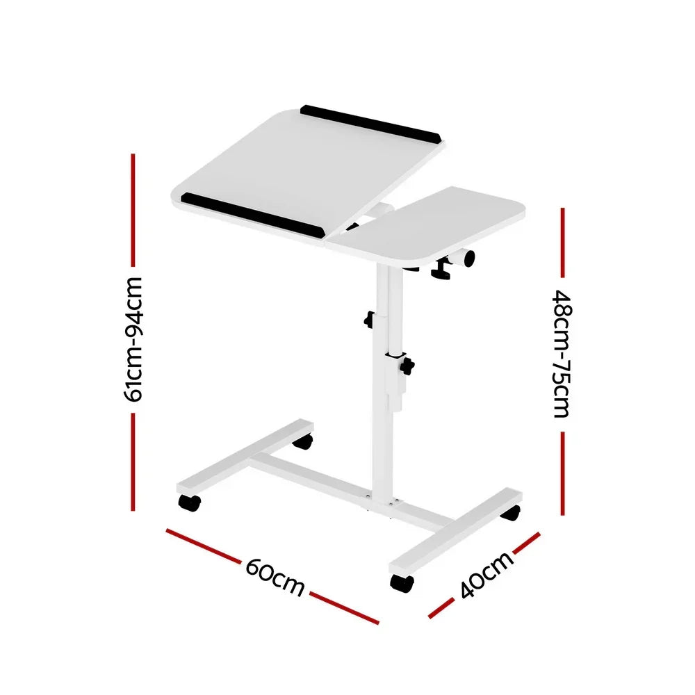 Mobile Laptop Desk Adjustable Standing Rolling Table White Study Workstation