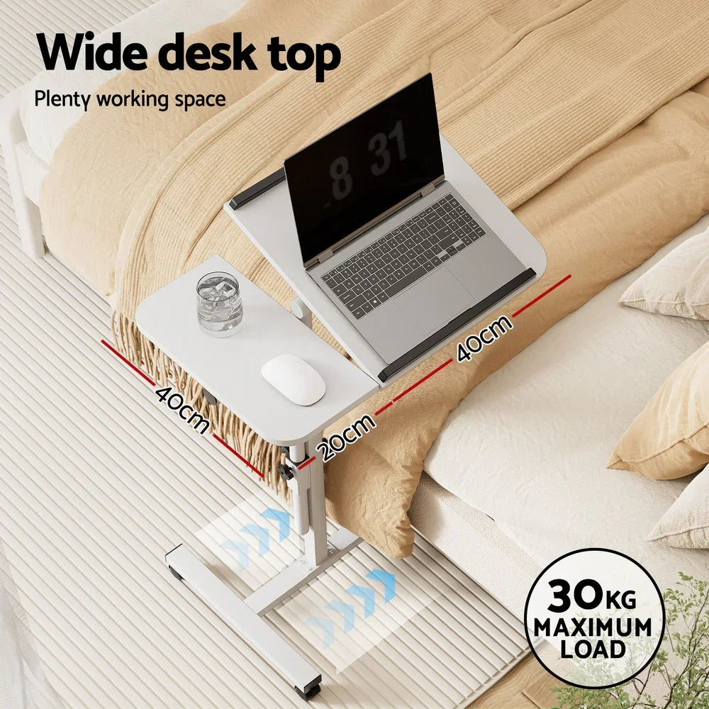Mobile Laptop Desk Adjustable Standing Rolling Table White Study Workstation