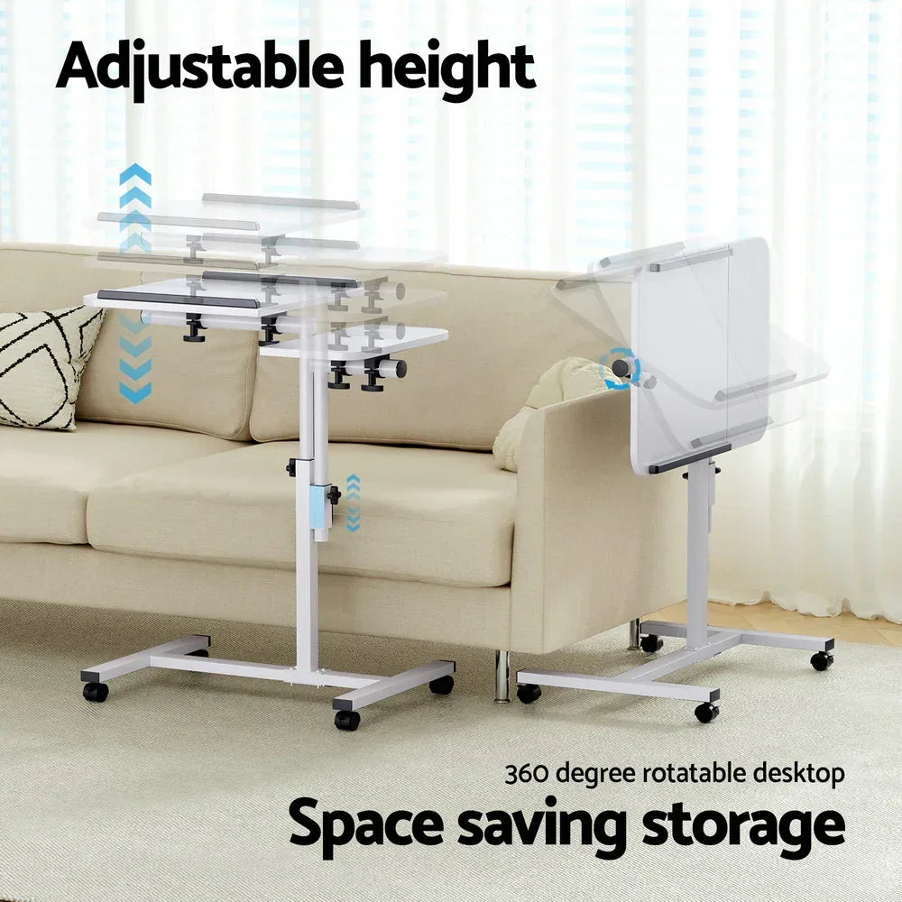 Mobile Laptop Desk Adjustable Standing Rolling Table White Study Workstation