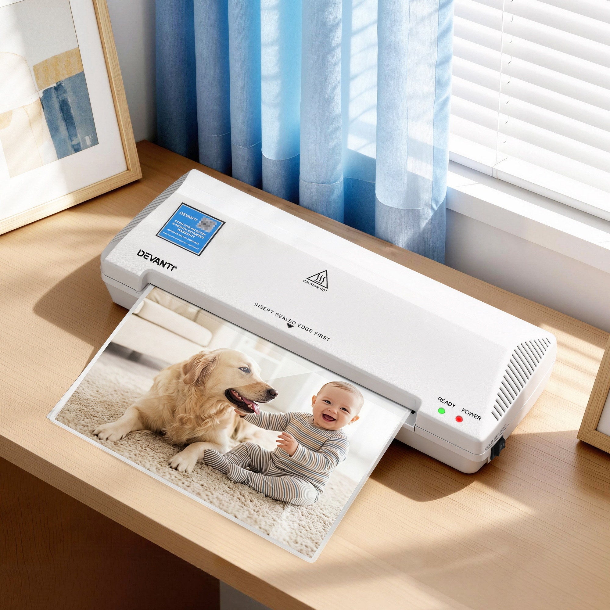 A4 Laminator Machine, Hot & Cold Thermal Fast Lamination Anti-Jam Laminator for Office School Home Document Photo Card Handmade A4 A5 A6, White