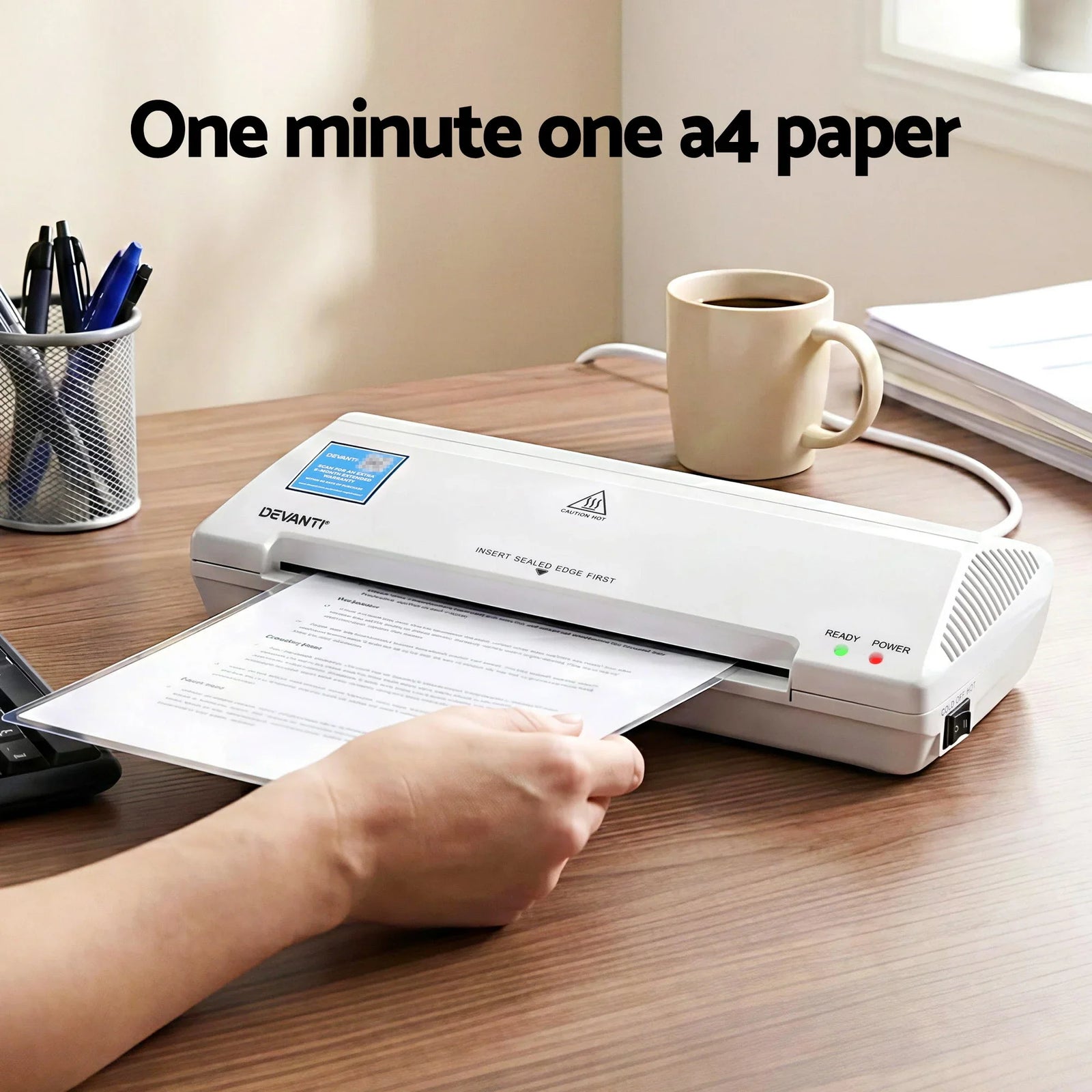 A4 Laminator Machine, Hot & Cold Thermal Fast Lamination Anti-Jam Laminator for Office School Home Document Photo Card Handmade A4 A5 A6, White
