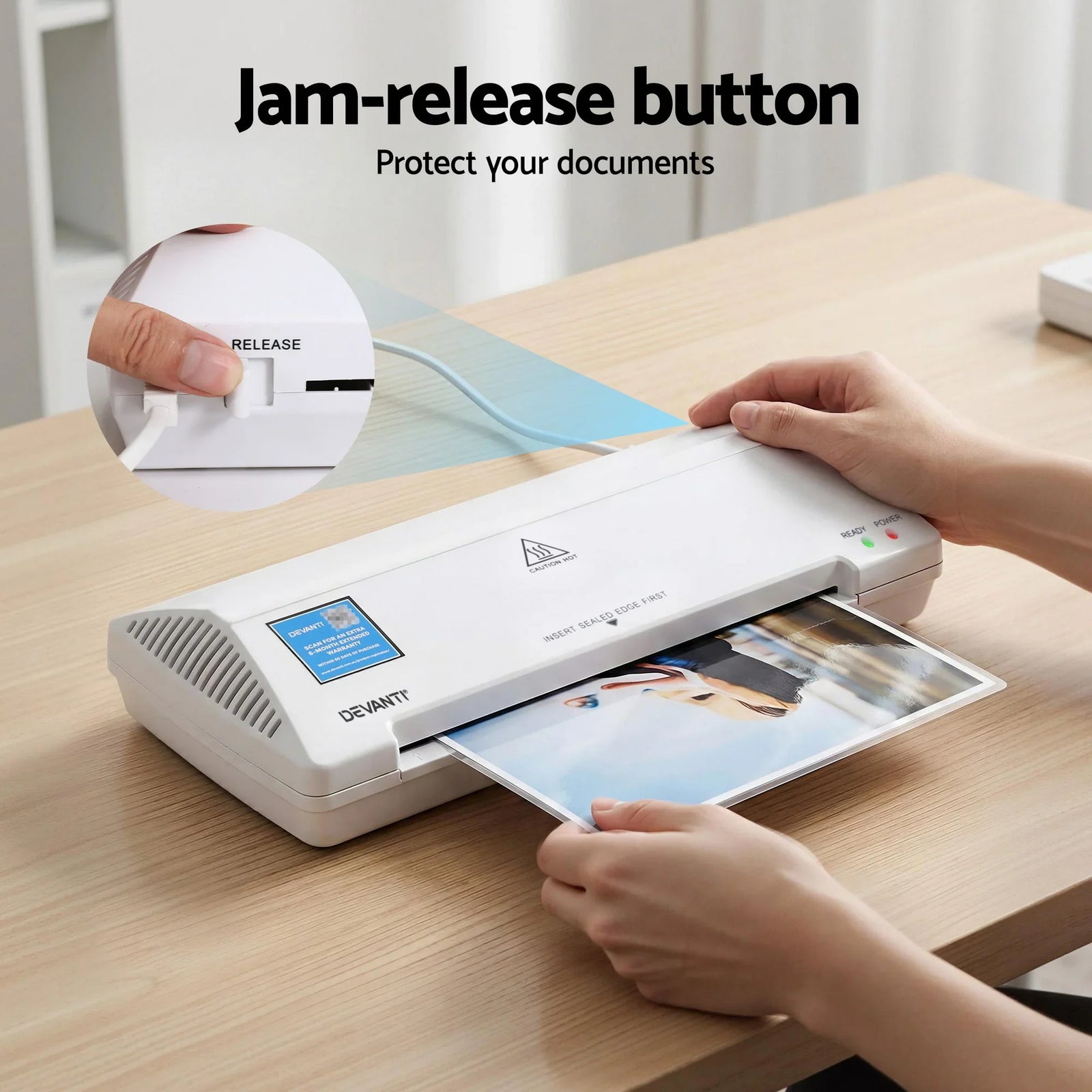 A4 Laminator Machine, Hot & Cold Thermal Fast Lamination Anti-Jam Laminator for Office School Home Document Photo Card Handmade A4 A5 A6, White