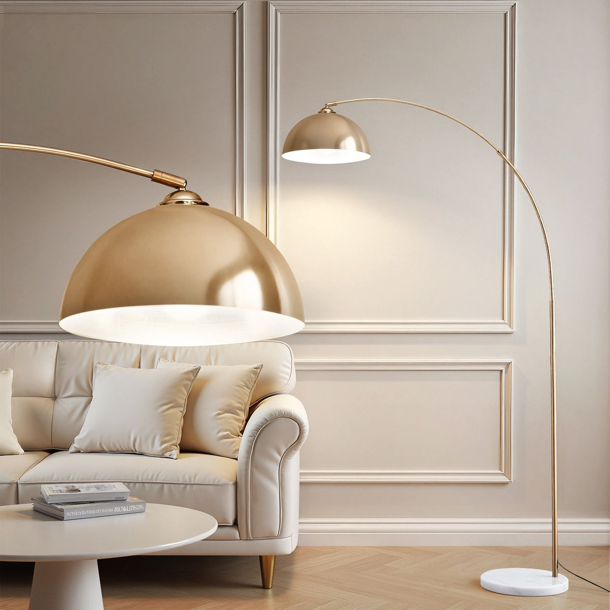 Arched Floor Lamp – Brass, Adjustable Head, Marble Base, Modern 167cm Light