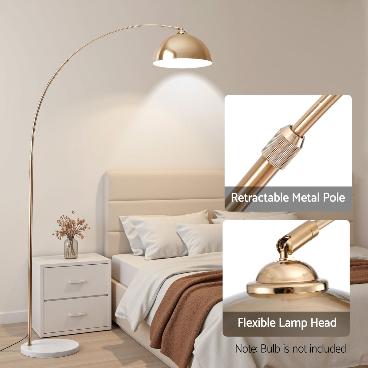 Arched Floor Lamp – Brass, Adjustable Head, Marble Base, Modern 167cm Light