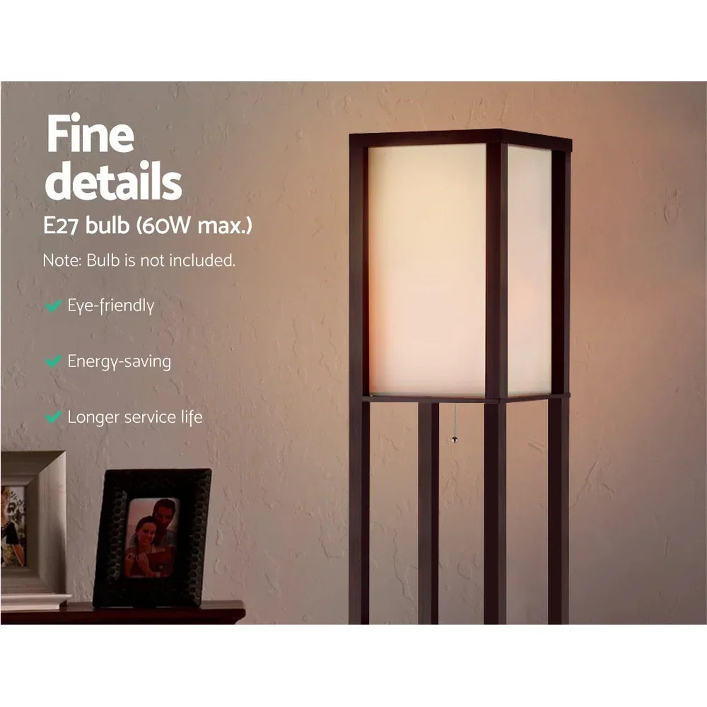 Shelf Floor Lamp with Storage Shelves Vintage LED Corner Light Brown