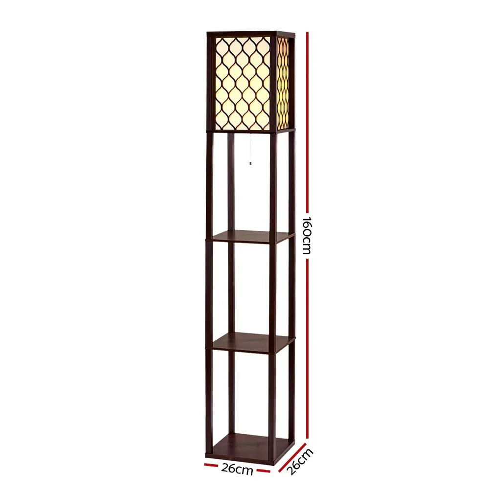 Shelf Floor Lamp with Storage 3 Tier Vintage Floor Light Brown