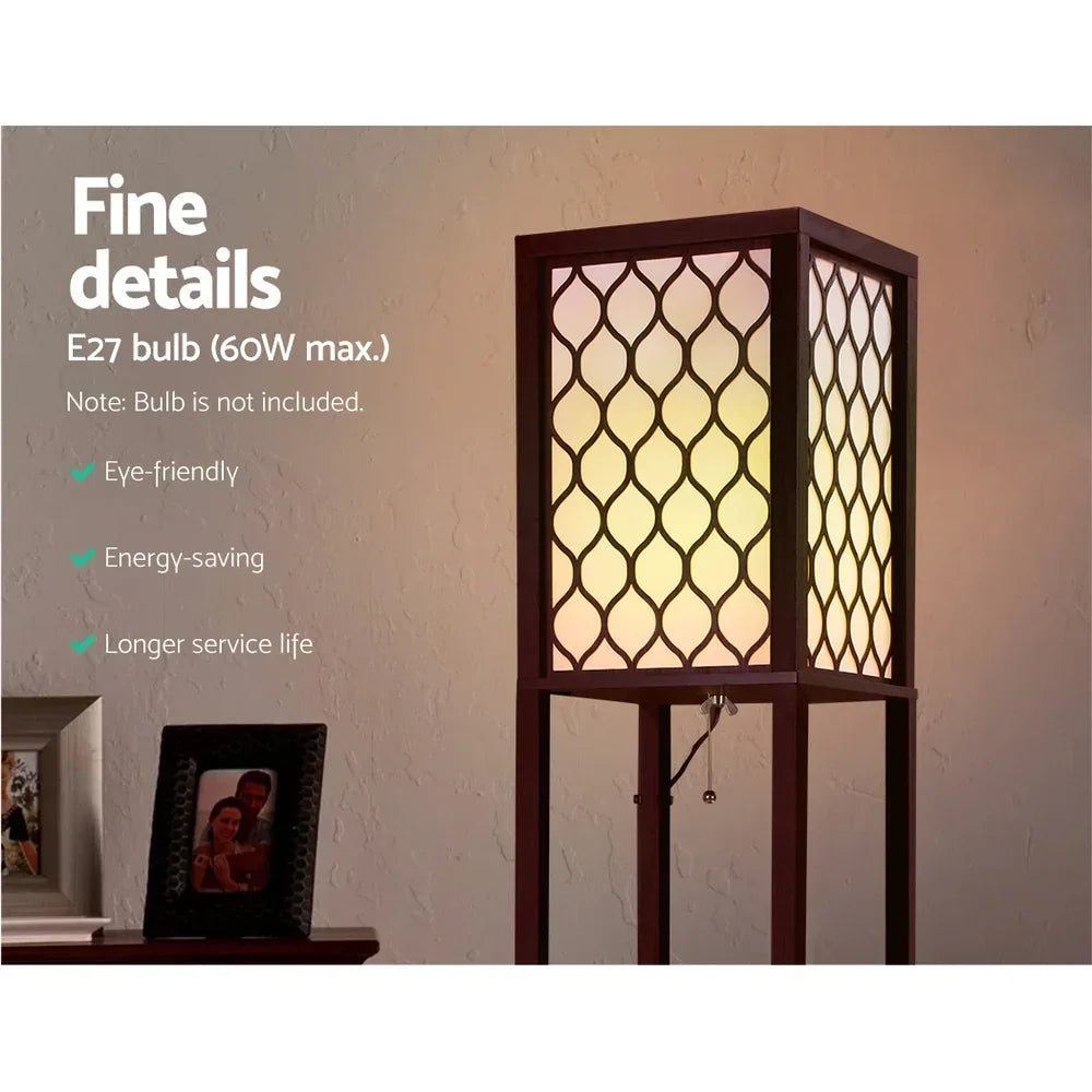 Shelf Floor Lamp with Storage 3 Tier Vintage Floor Light Brown