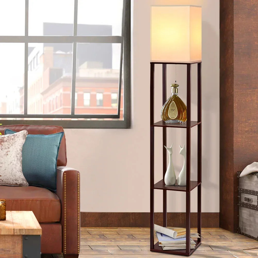 Shelf Floor Lamp with Storage Shelves 160cm Vintage Standing Light Walnut E27