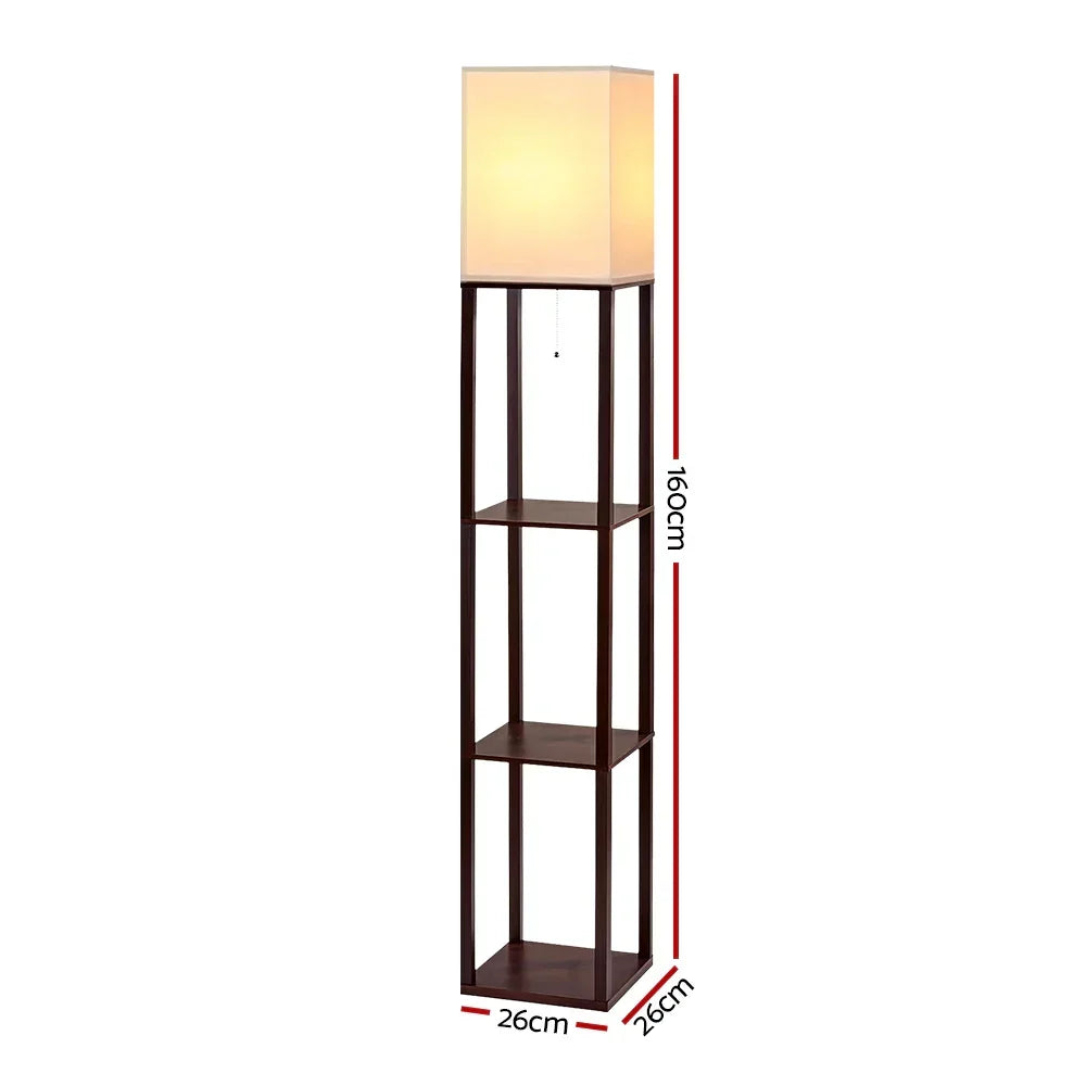 Shelf Floor Lamp with Storage Shelves 160cm Vintage Standing Light Walnut E27