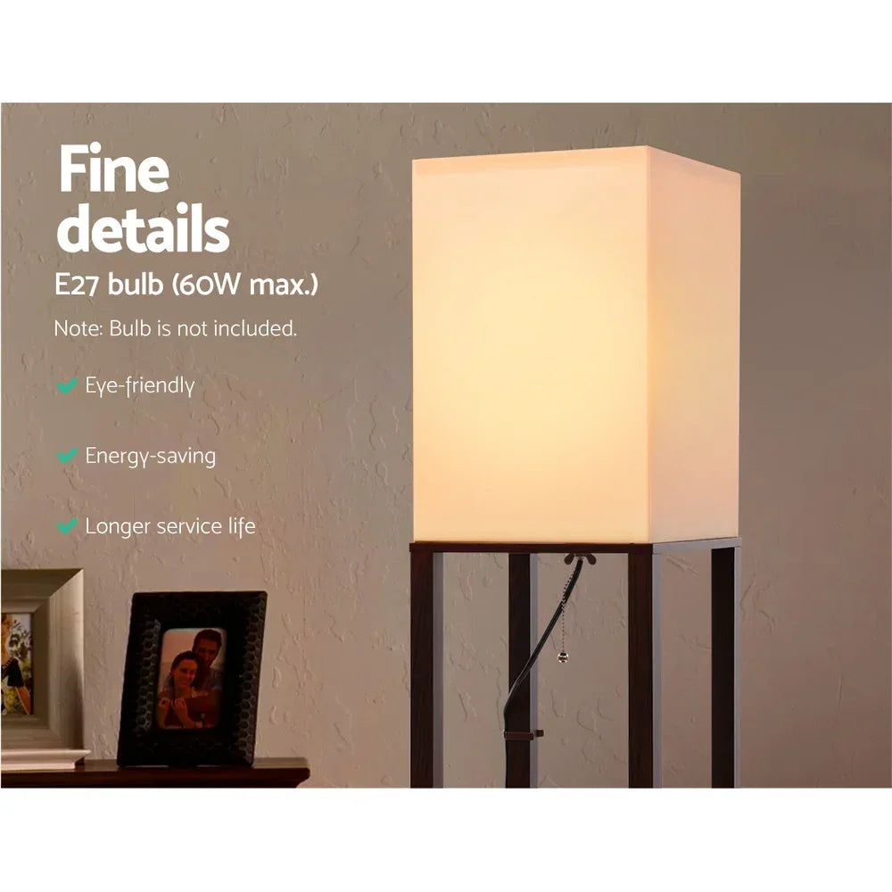 Shelf Floor Lamp with Storage Shelves 160cm Vintage Standing Light Walnut E27