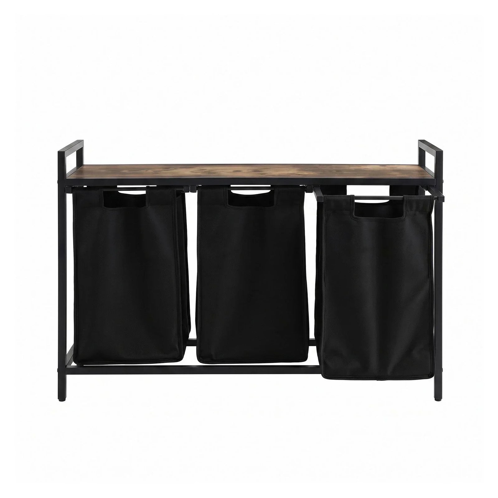 Laundry Basket with 3 Pull-out Bags Metal Frame Black