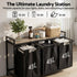 Laundry Basket with 3 Pull-out Bags Metal Frame Black