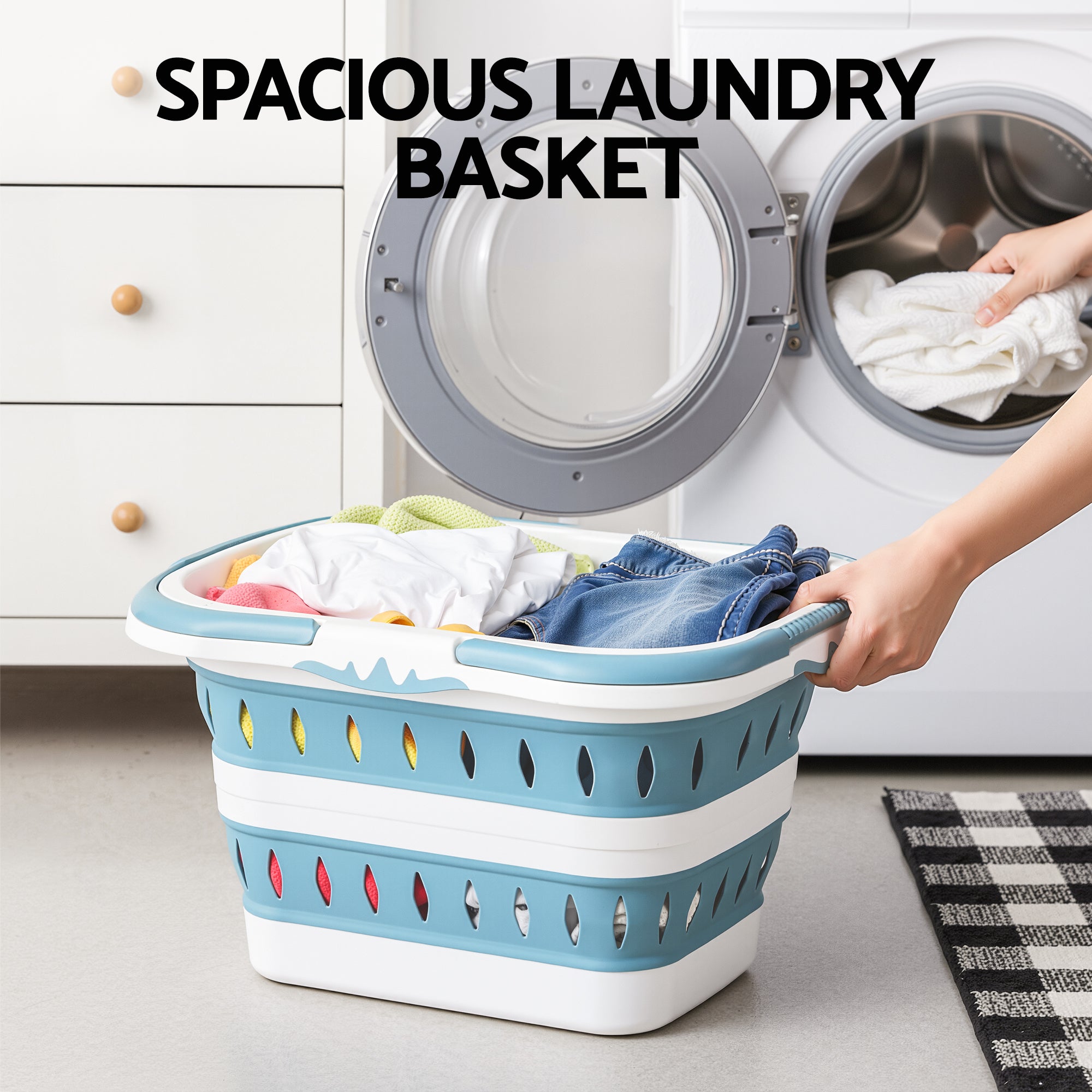 Laundry Basket Hamper Large Foldable Washing Clothes Storage Organiser Blue