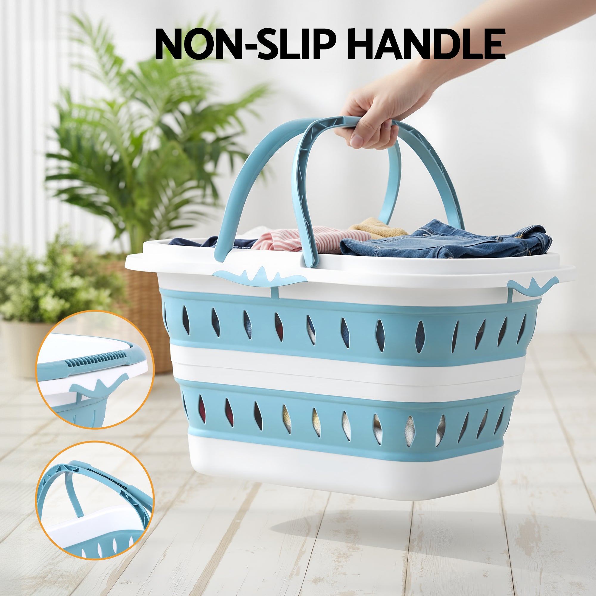 Laundry Basket Hamper Large Foldable Washing Clothes Storage Organiser Blue