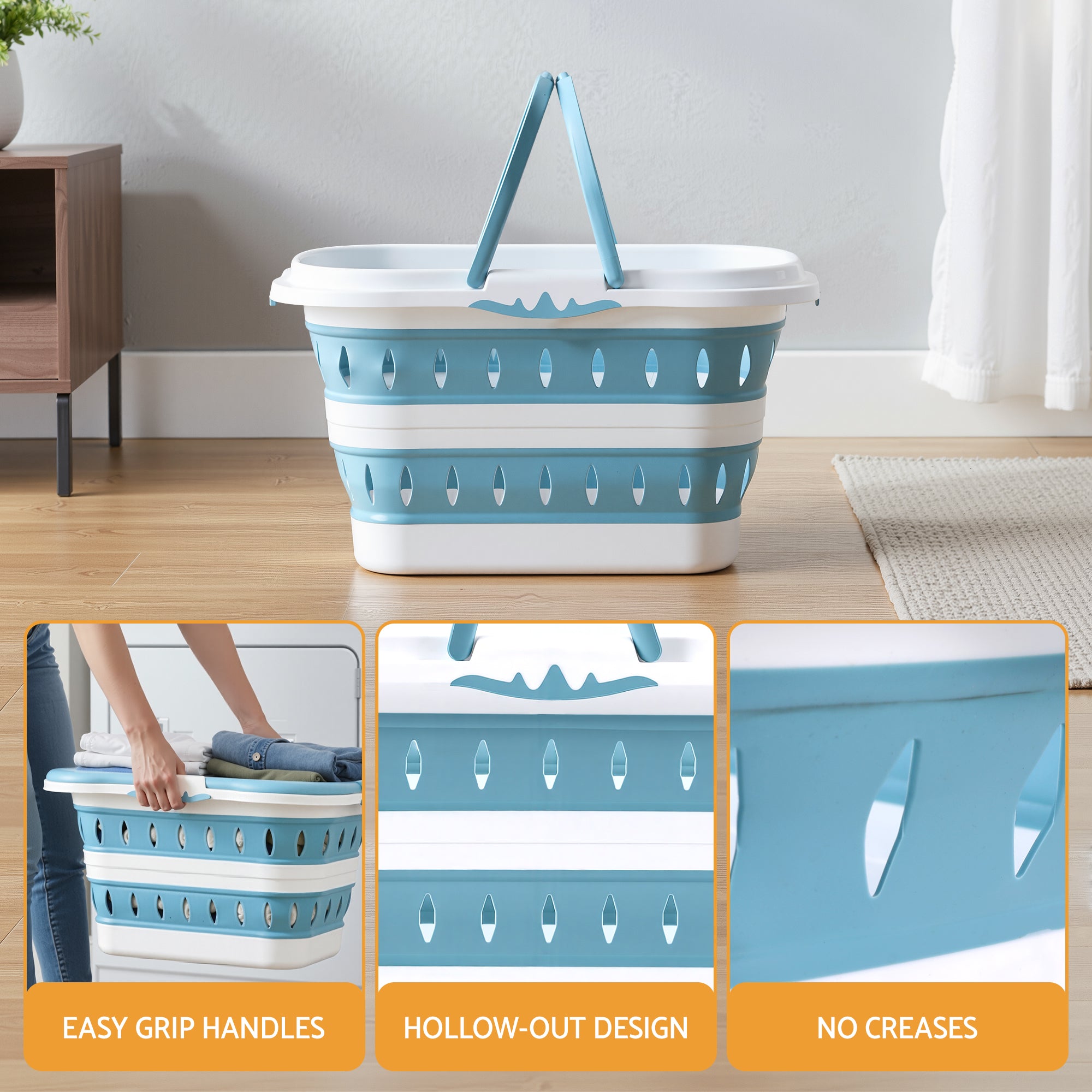 Laundry Basket Hamper Large Foldable Washing Clothes Storage Organiser Blue