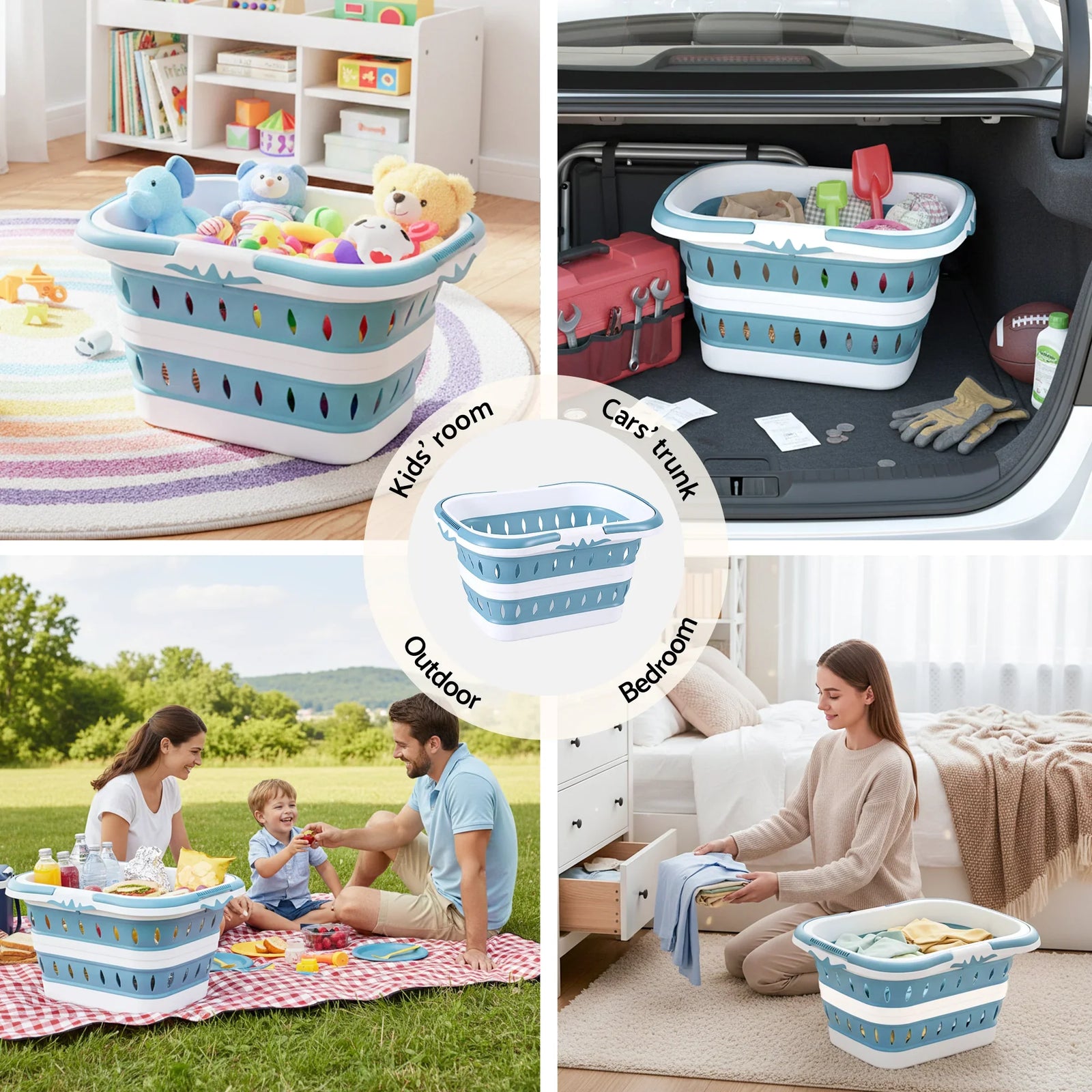 Laundry Basket Hamper Large Foldable Washing Clothes Storage Organiser Blue