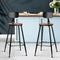 Industrial Bar Stool Set of 2 Wooden Seat Metal Frame Black