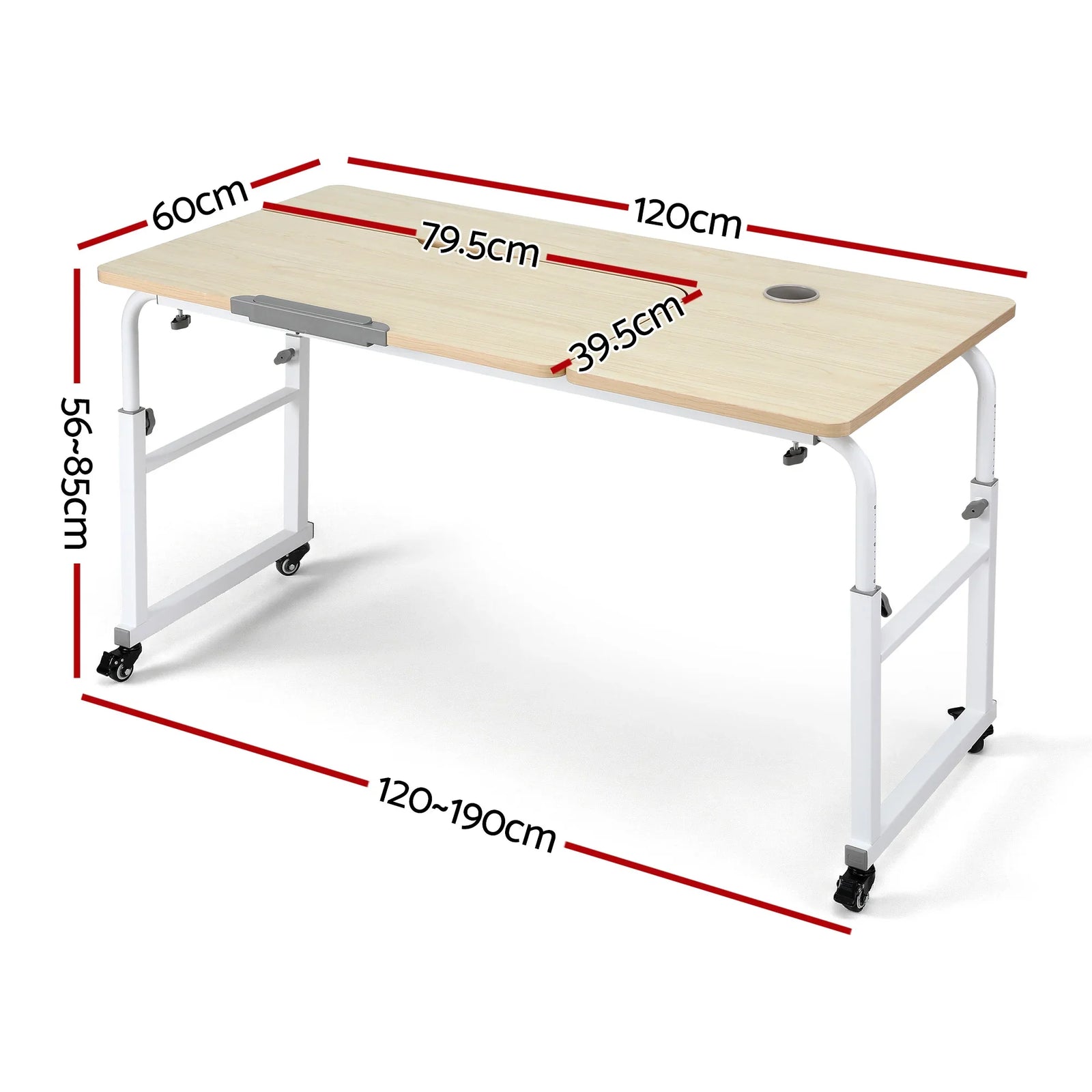 Mobile Laptop Desk Overbed Table Adjustable Computer Stand Bedside Cart