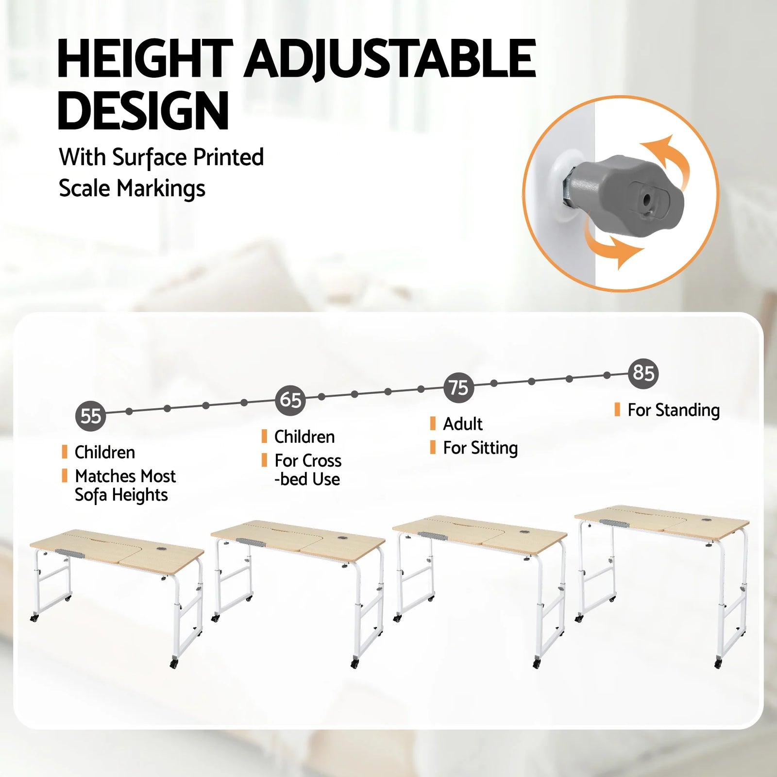 Mobile Laptop Desk Overbed Table Adjustable Computer Stand Bedside Cart