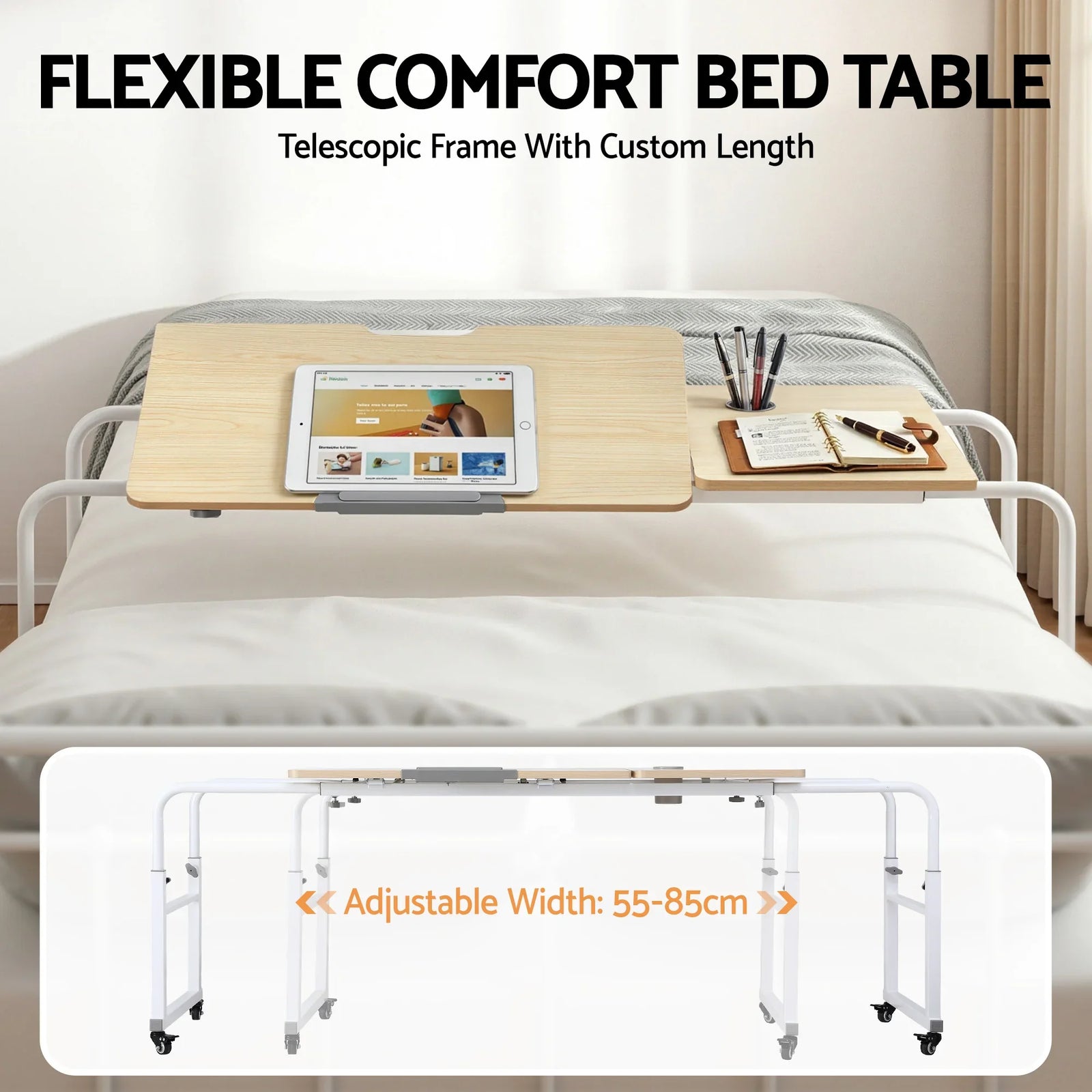 Mobile Laptop Desk Overbed Table Adjustable Computer Stand Bedside Cart