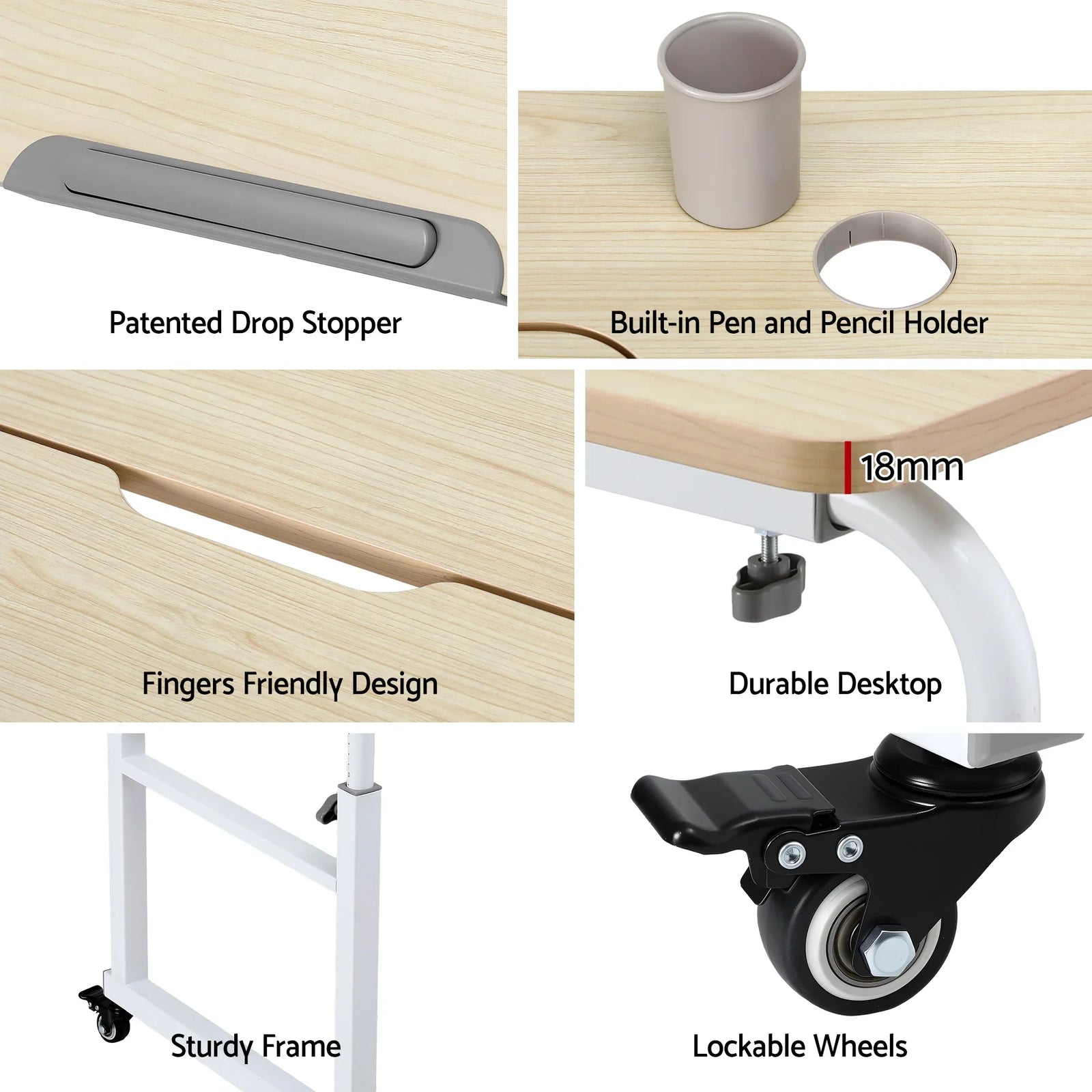 Mobile Laptop Desk Overbed Table Adjustable Computer Stand Bedside Cart