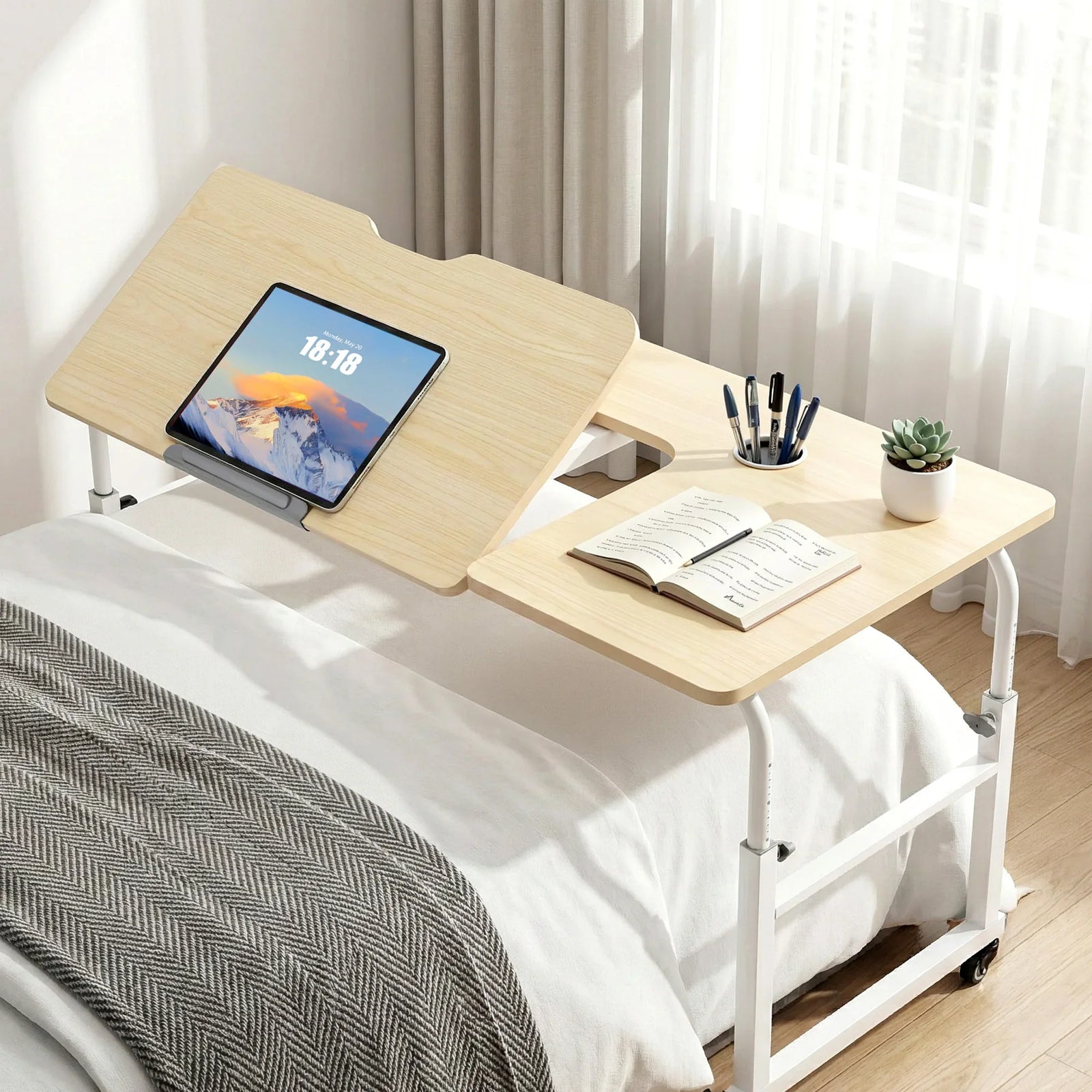 Mobile Laptop Desk Overbed Table Adjustable Computer Stand Bedside Cart