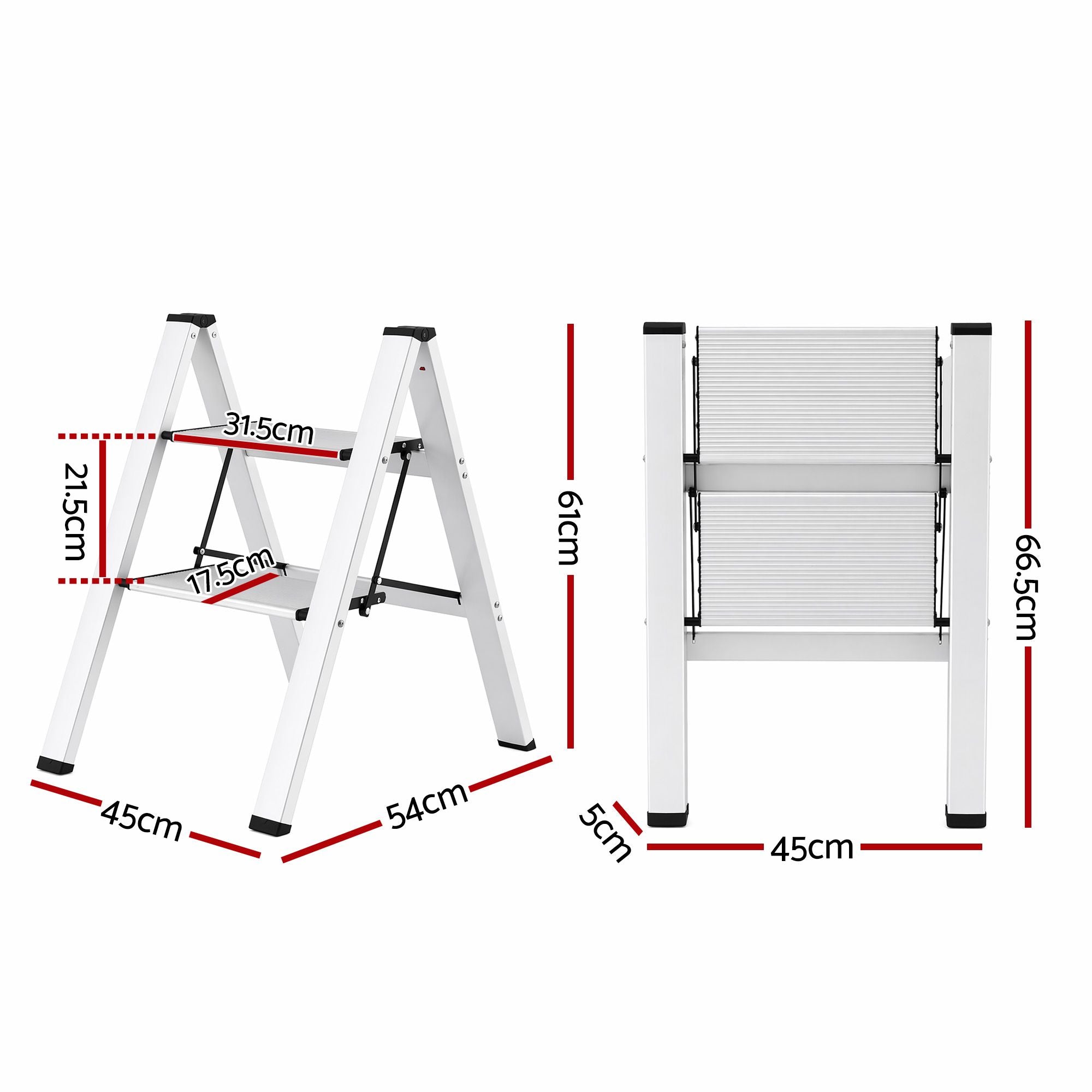 Giantz 2 Step Ladder Folding Aluminium Lightweight Step Stool Non-Slip 150kg