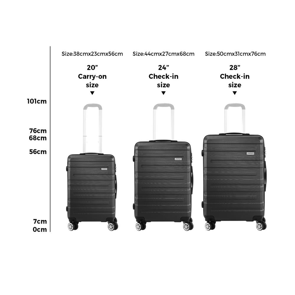 3PCS Luggage Set TSA Lock Hard Case Black