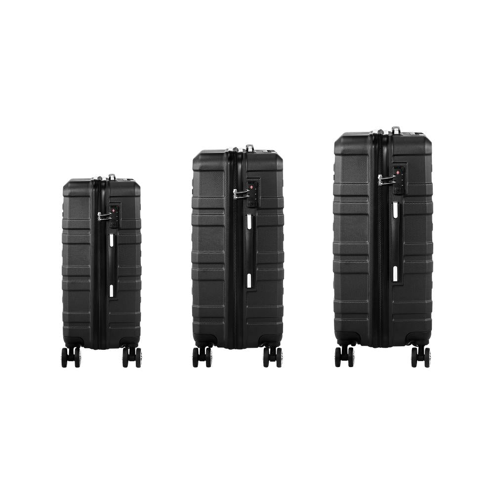 3PCS Luggage Set TSA Lock Hard Case Black