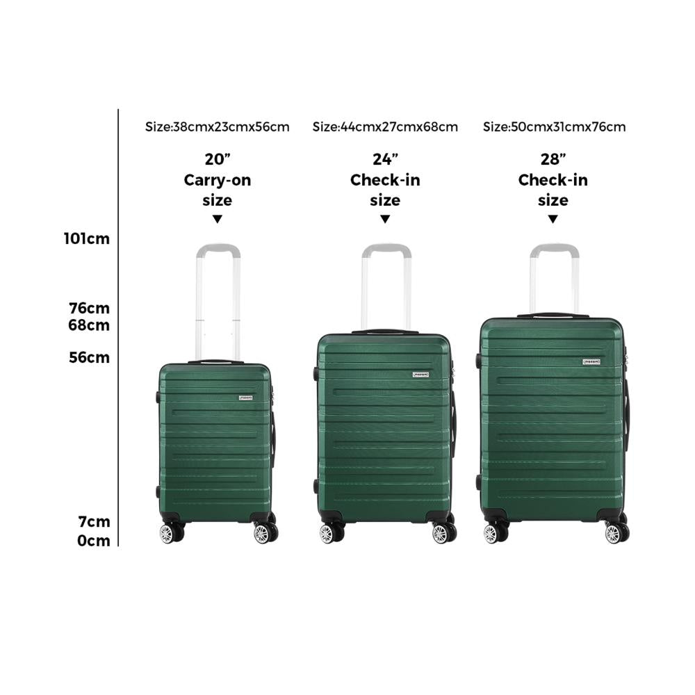 3PCS Luggage Set TSA Lock Hard Case Green
