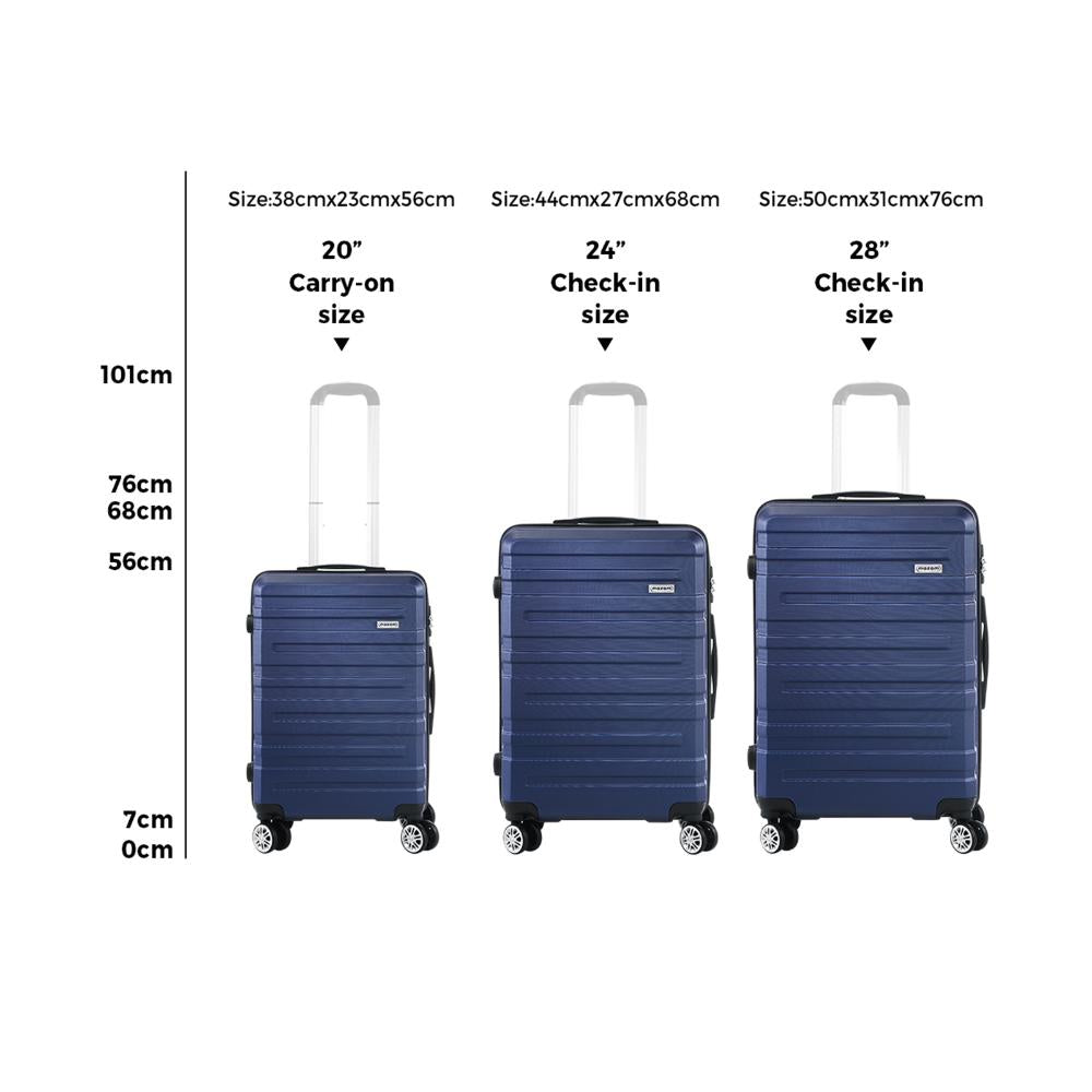 3PCS Luggage Set TSA Lock Hard Case Navy