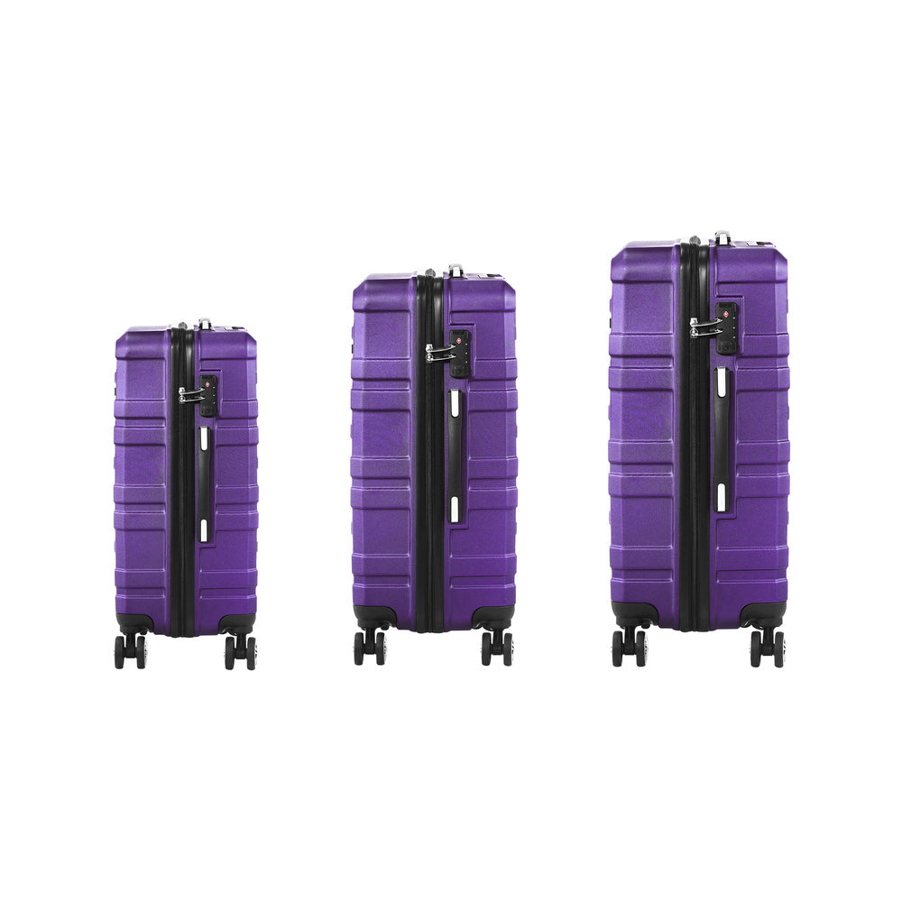 3PCS Luggage Suitcase Trolley Set Travel TSA Lock Purple