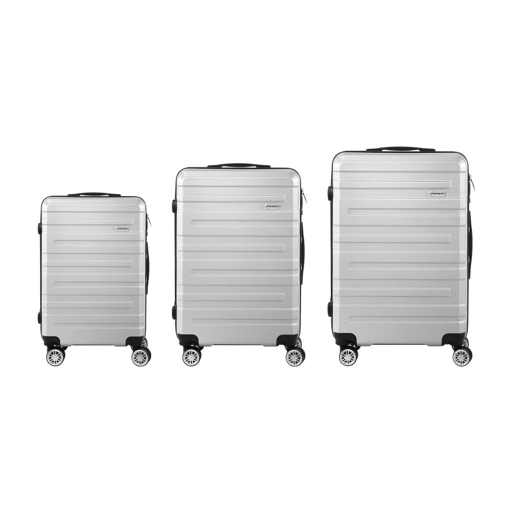 3PCS Luggage Set TSA Lock Hard Case Silver