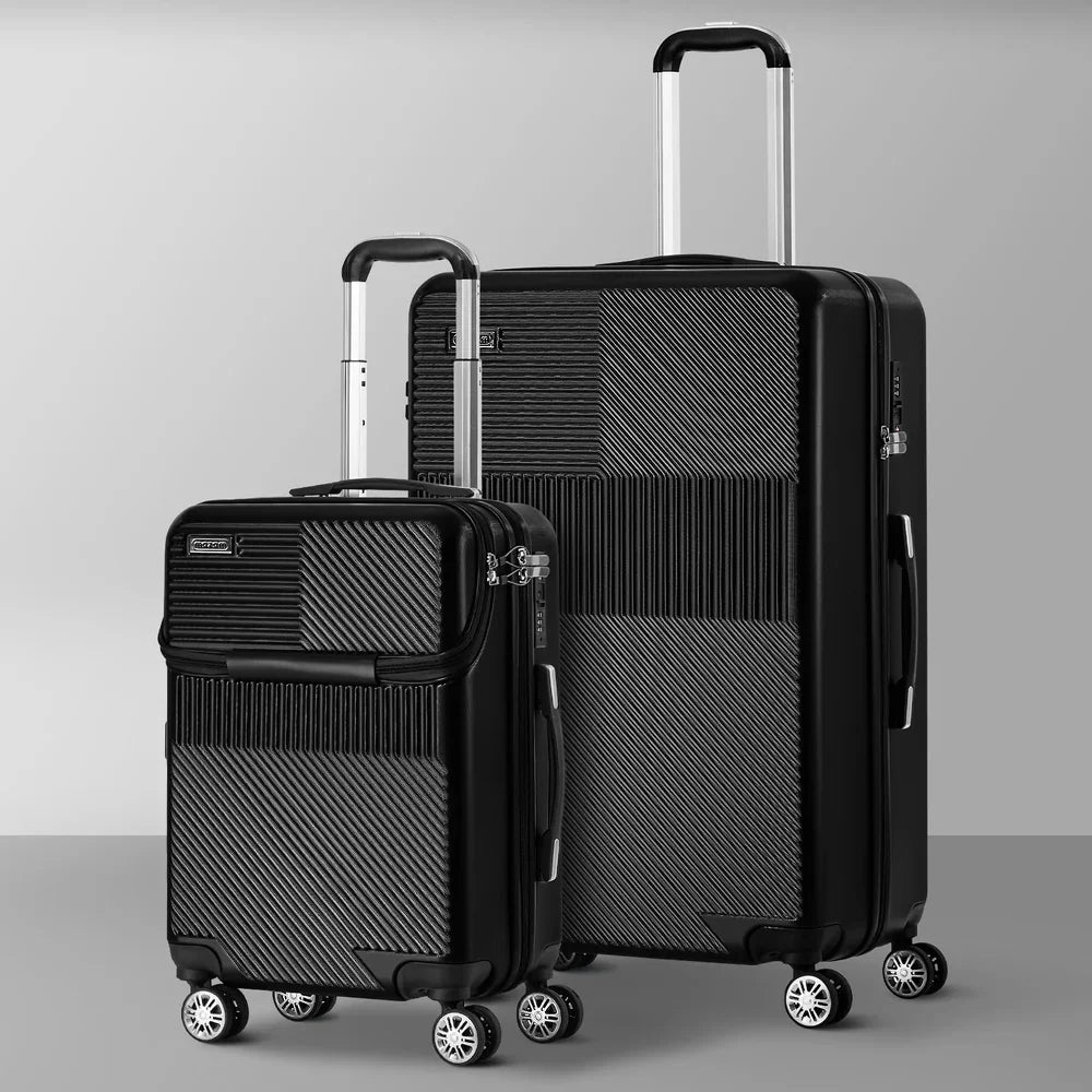 2PCS Luggage Suitcase Trolley TSA Lock Carry On Hard Case Black