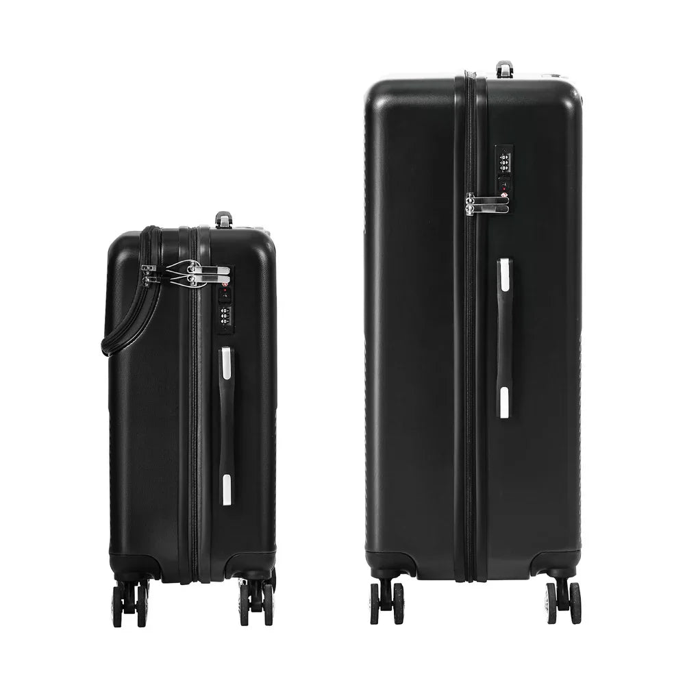 2PCS Luggage Suitcase Trolley TSA Lock Carry On Hard Case Black