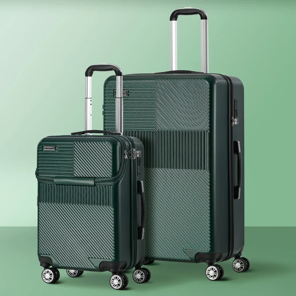 2PCS Luggage Suitcase Trolley TSA Lock Carry On Hard Case Green
