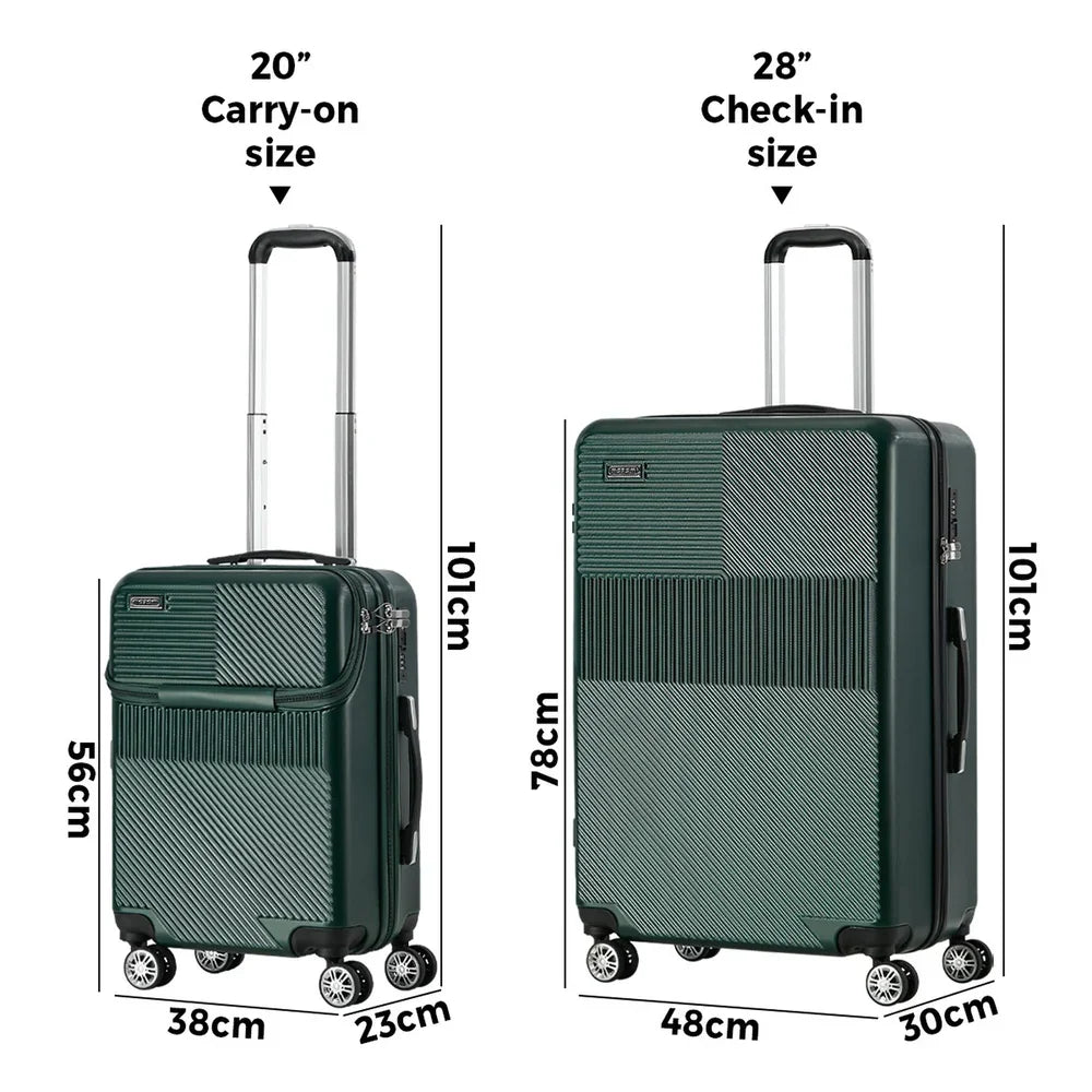 2PCS Luggage Suitcase Trolley TSA Lock Carry On Hard Case Green