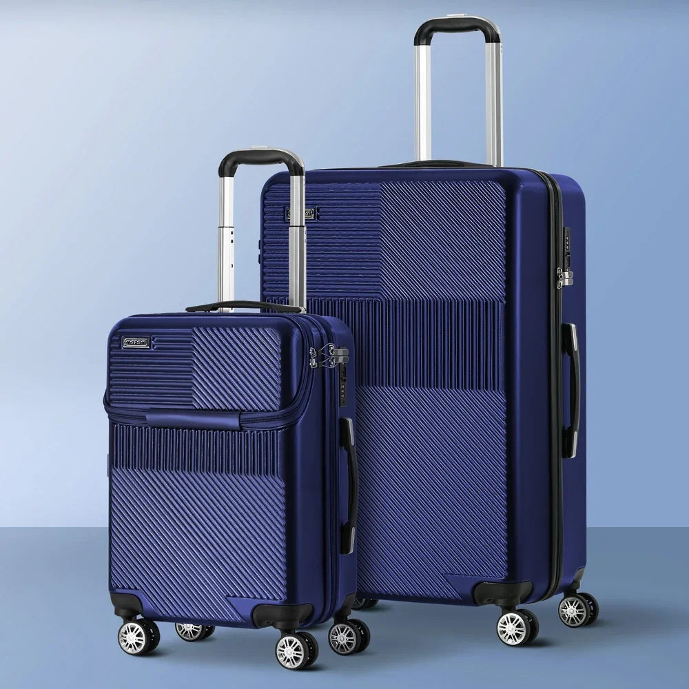 2PCS Luggage Suitcase Trolley TSA Lock Carry On Hard Case Navy