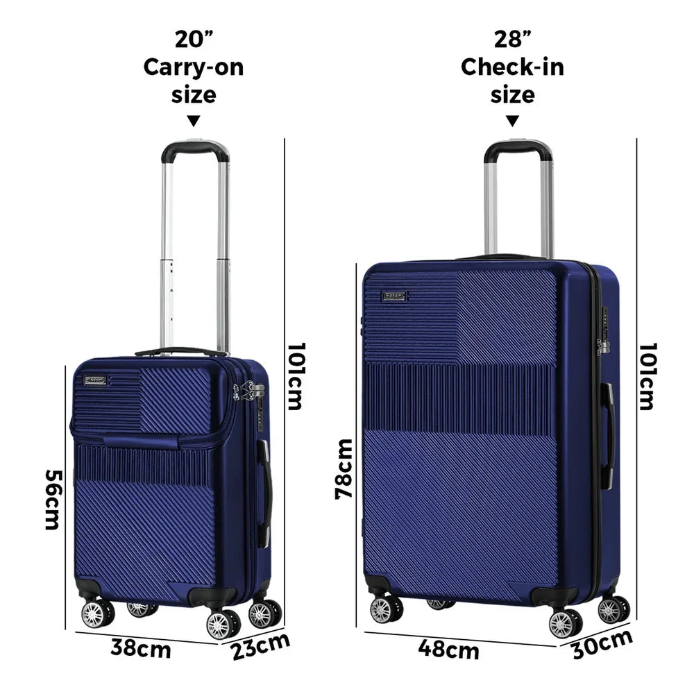 2PCS Luggage Suitcase Trolley TSA Lock Carry On Hard Case Navy