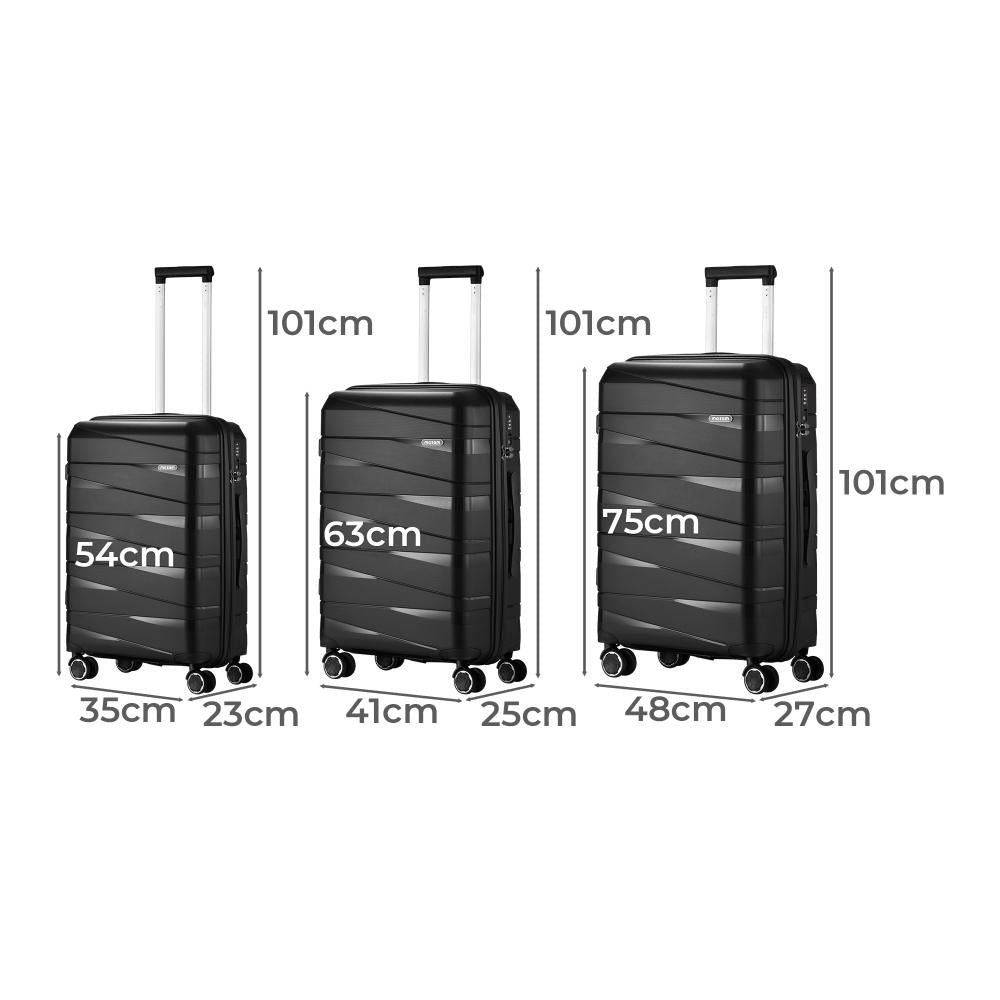 3PCS Luggage Set Travel TSA Lock PP Case Black