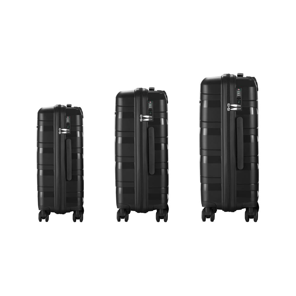 3PCS Luggage Set Travel TSA Lock PP Case Black