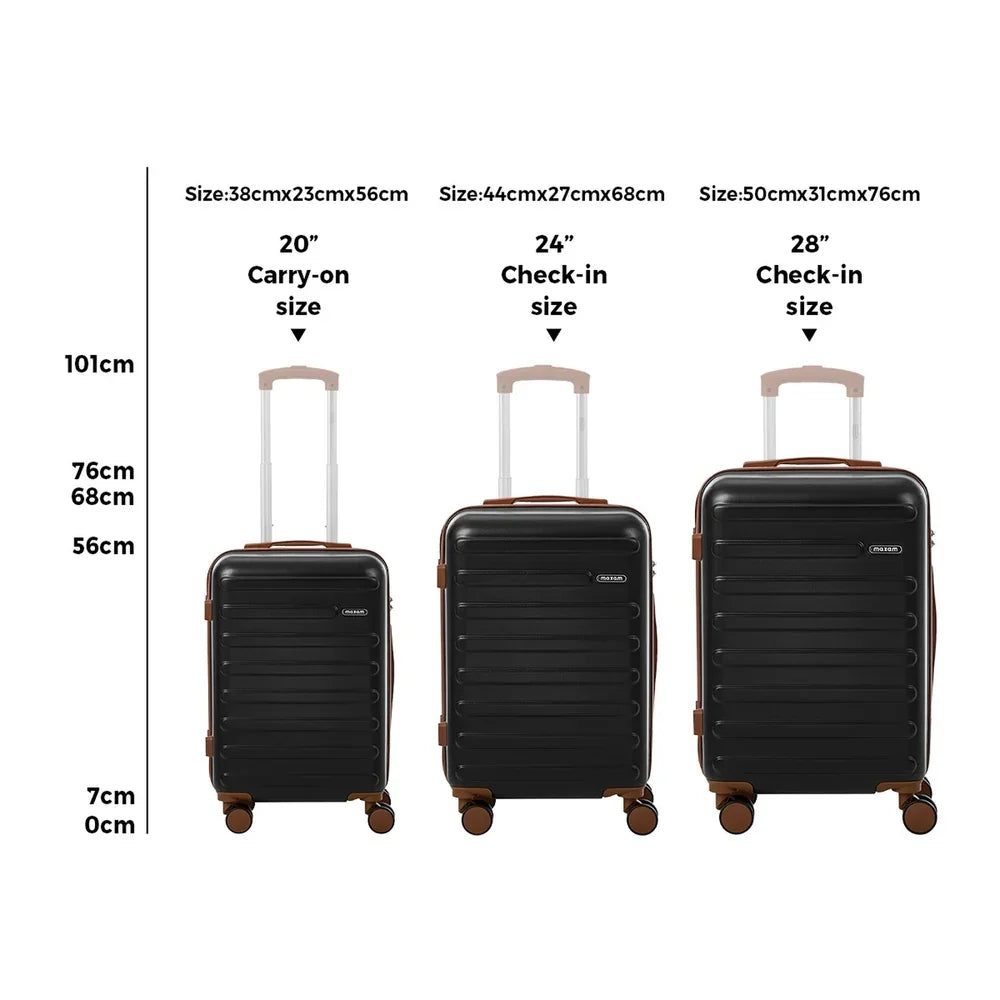3PCS Luggage Suitcase Set Travel TSA Lock Hard Shell Case Black