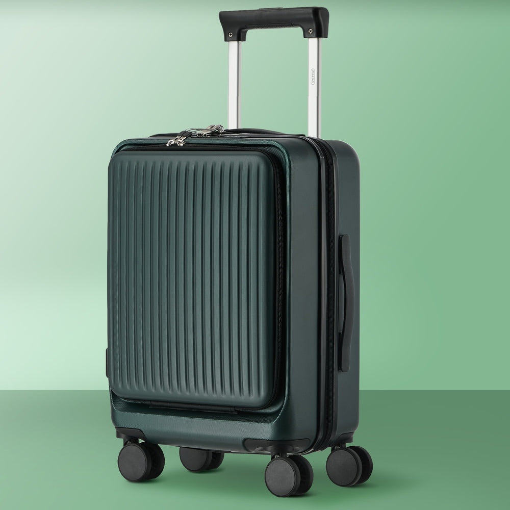 20" Luggage Suitcase Front Opening Travel Lock Hard Case Green