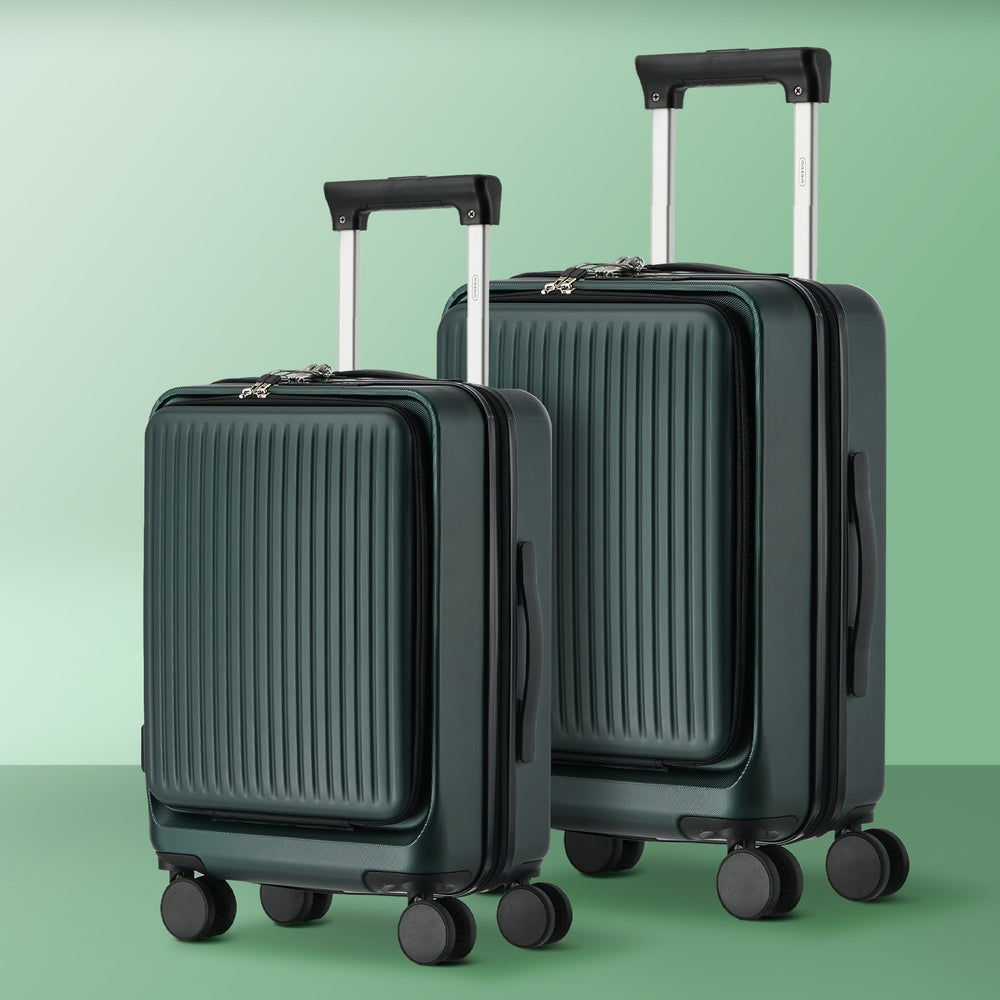 2PCS Luggage Suitcase Set Front Opening Lock Hard Case Green