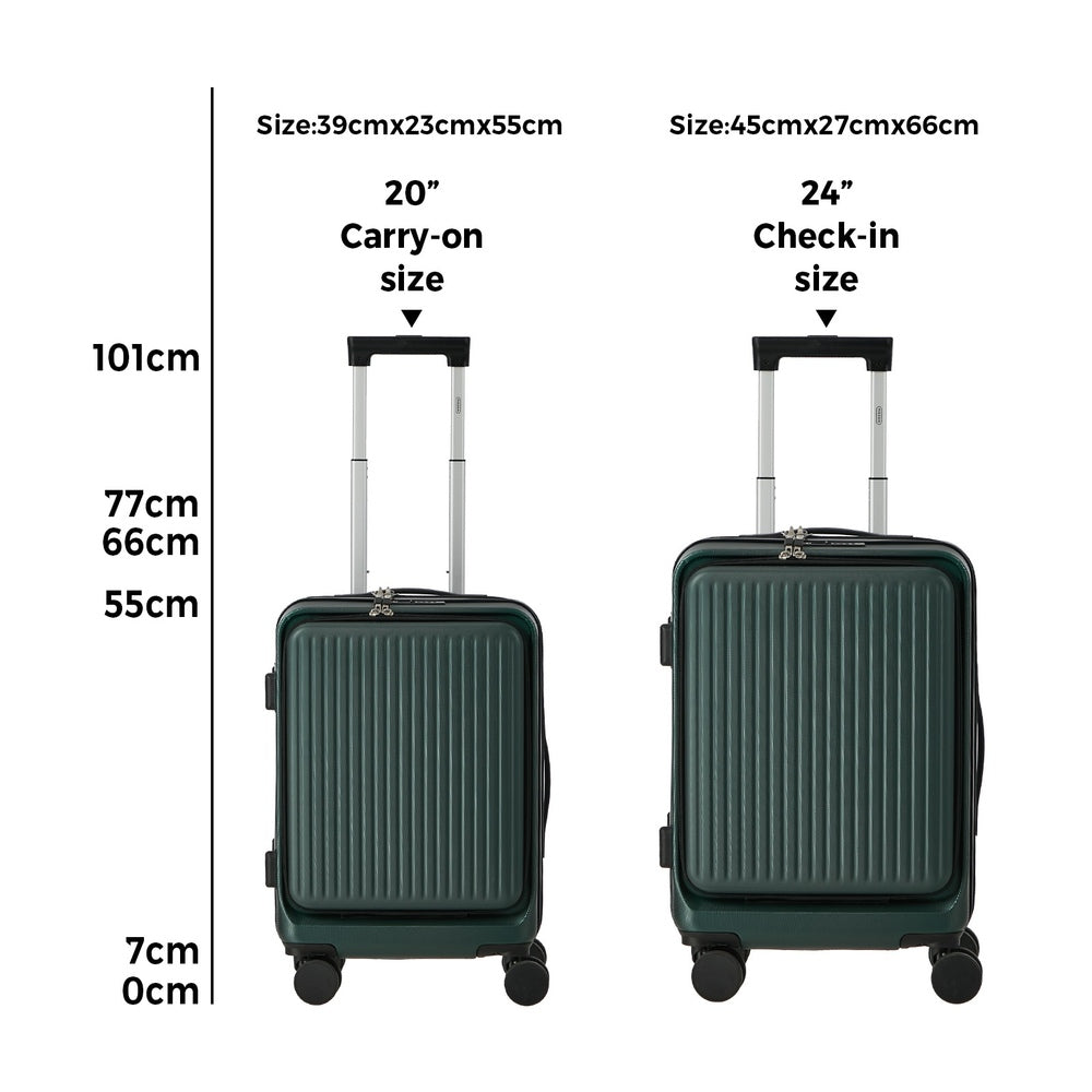 2PCS Luggage Suitcase Set Front Opening Lock Hard Case Green