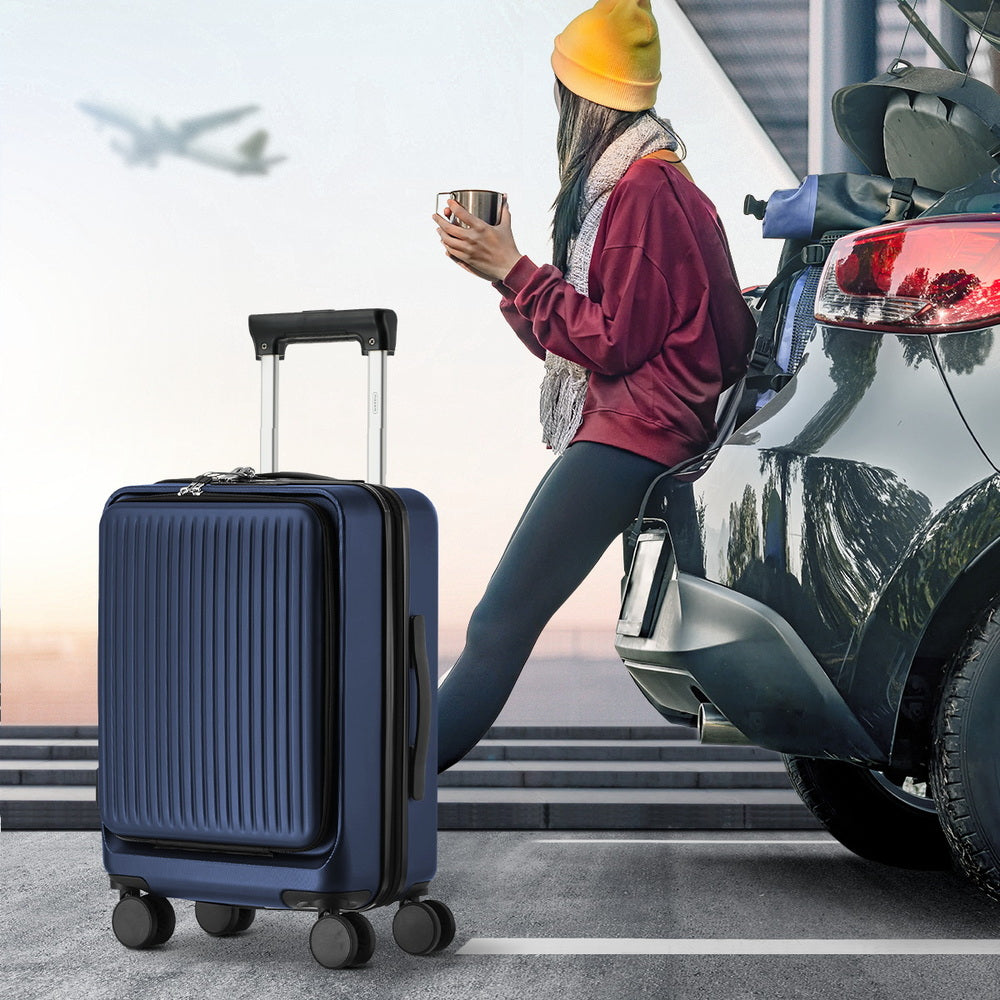 24" Luggage Suitcase Front Opening Travel Lock Hard Case Navy